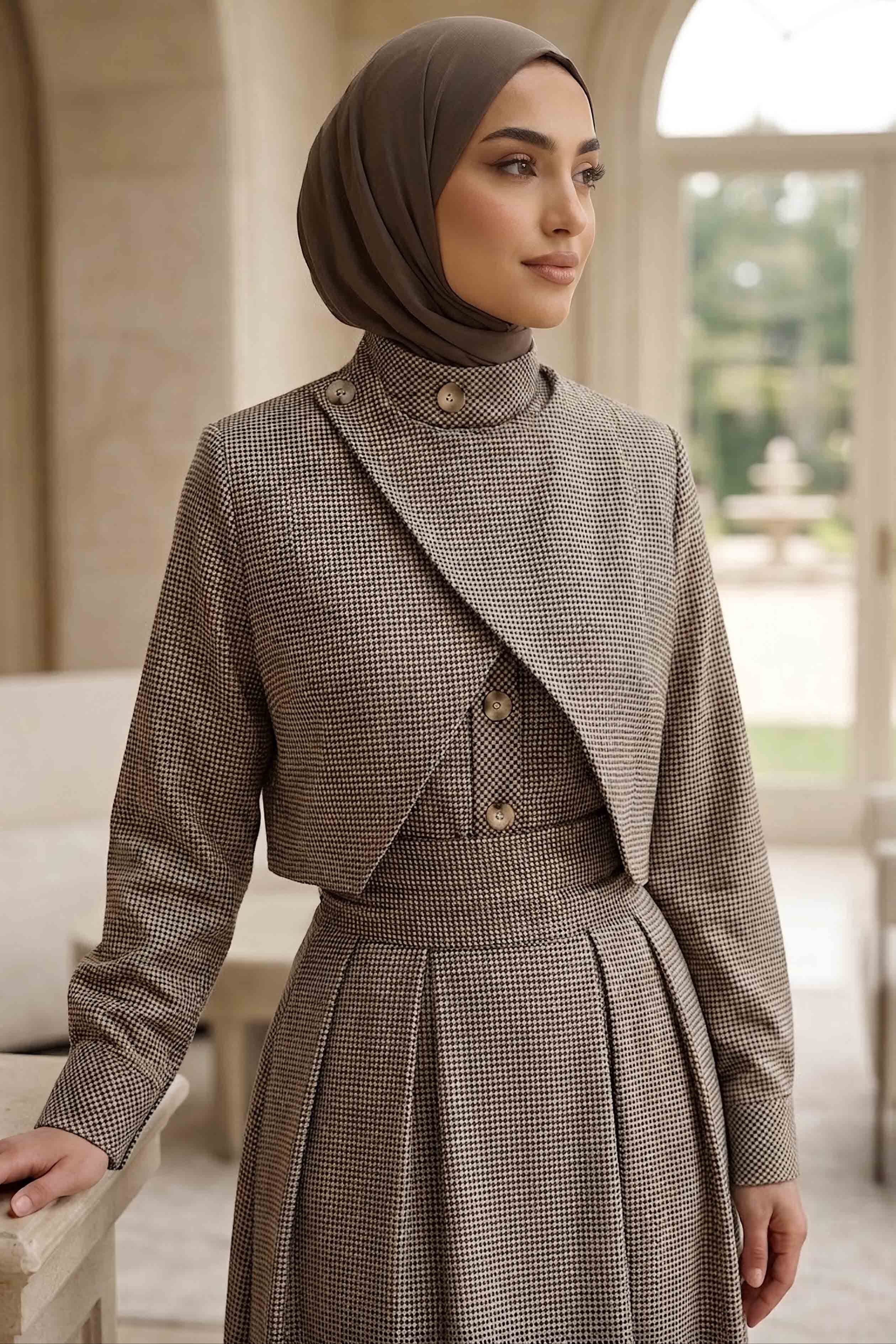 Pelerinli Düğmeli Kuşaklı Elbise Mor - 28837-MOR - 1