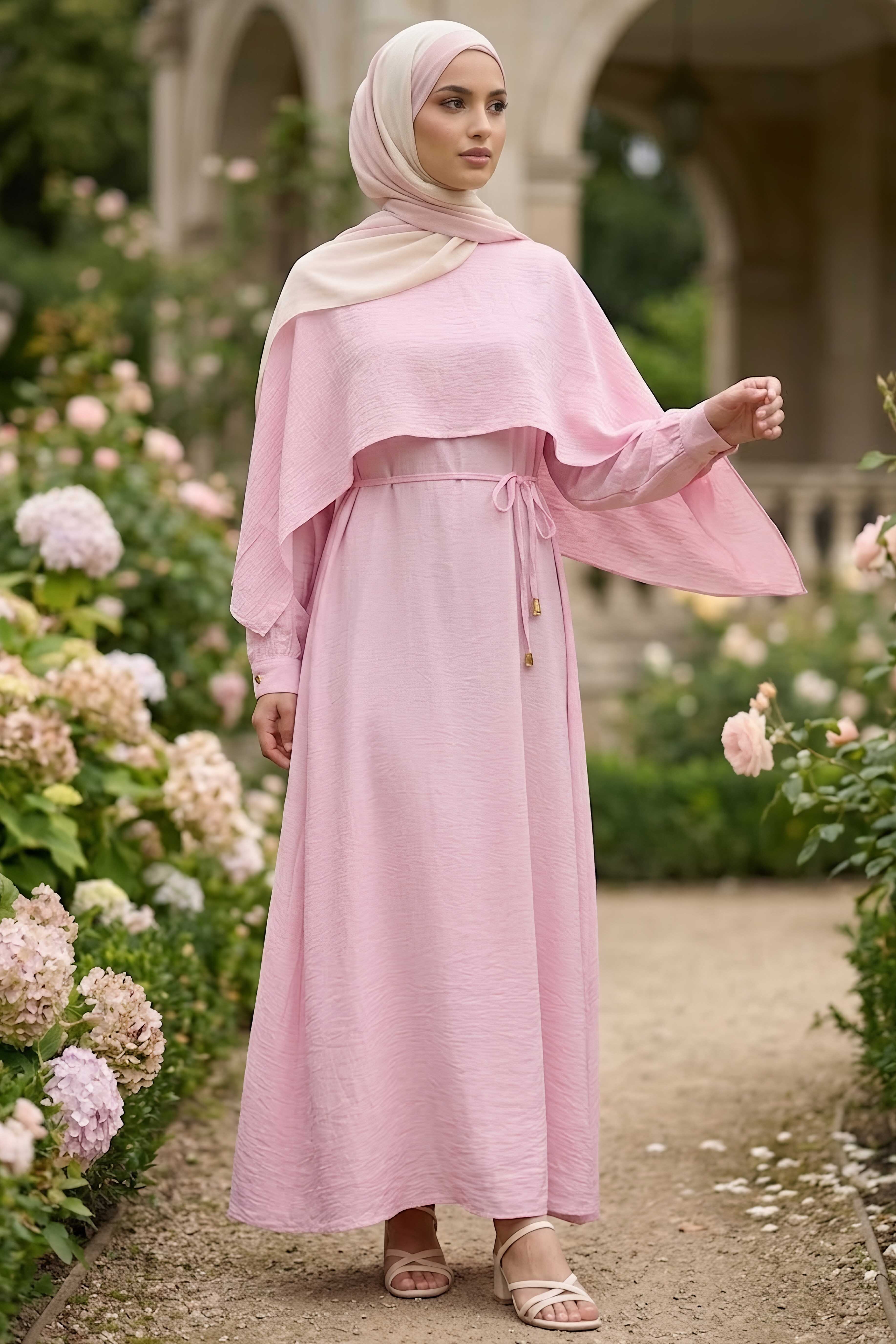 Pelerinli Elbise Pembe - 28627-PEMBE - 1