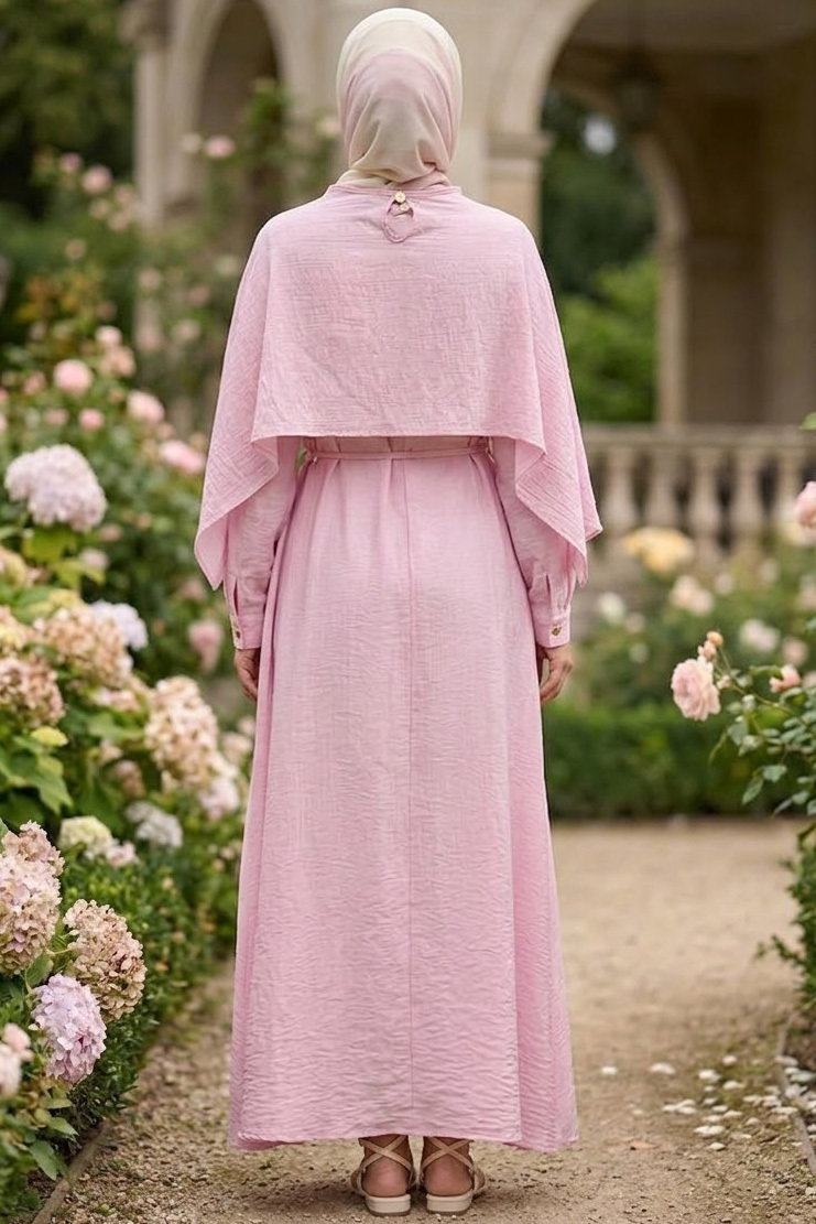 Pelerinli Elbise Pembe - 28627-PEMBE - 3