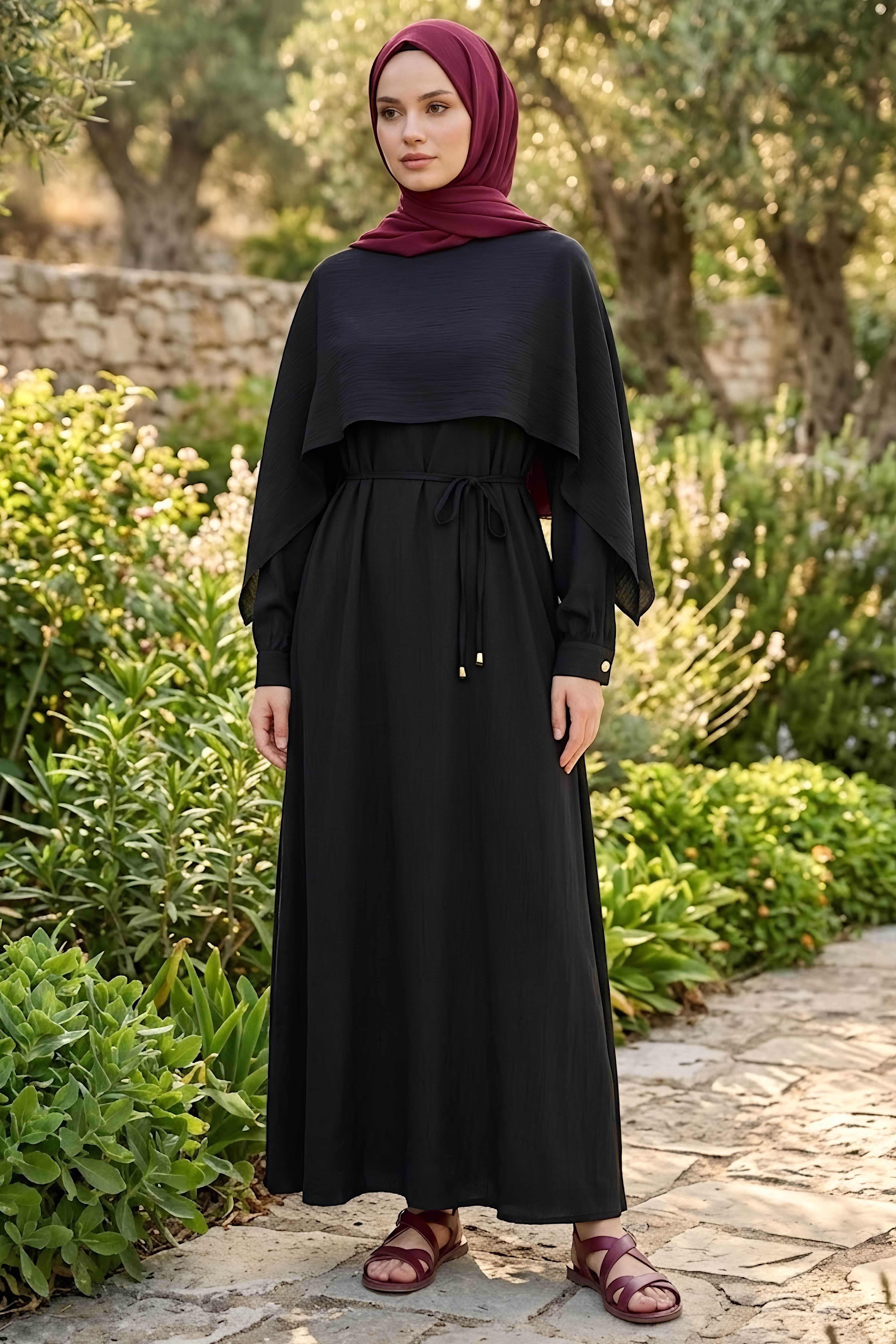 Pelerinli Elbise Siyah - 28627-SIYAH - 1
