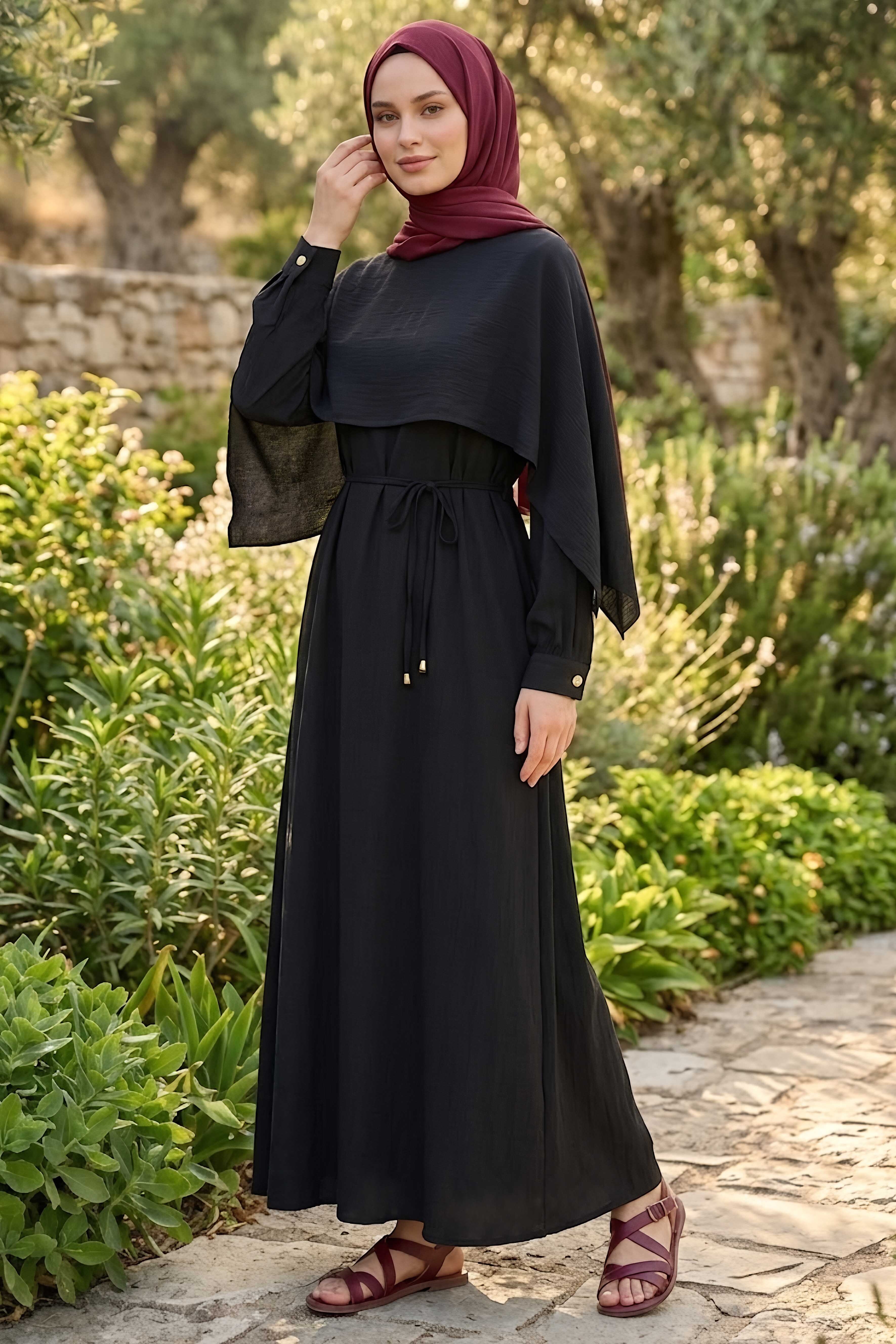 Pelerinli Elbise Siyah - 28627-SIYAH - 2