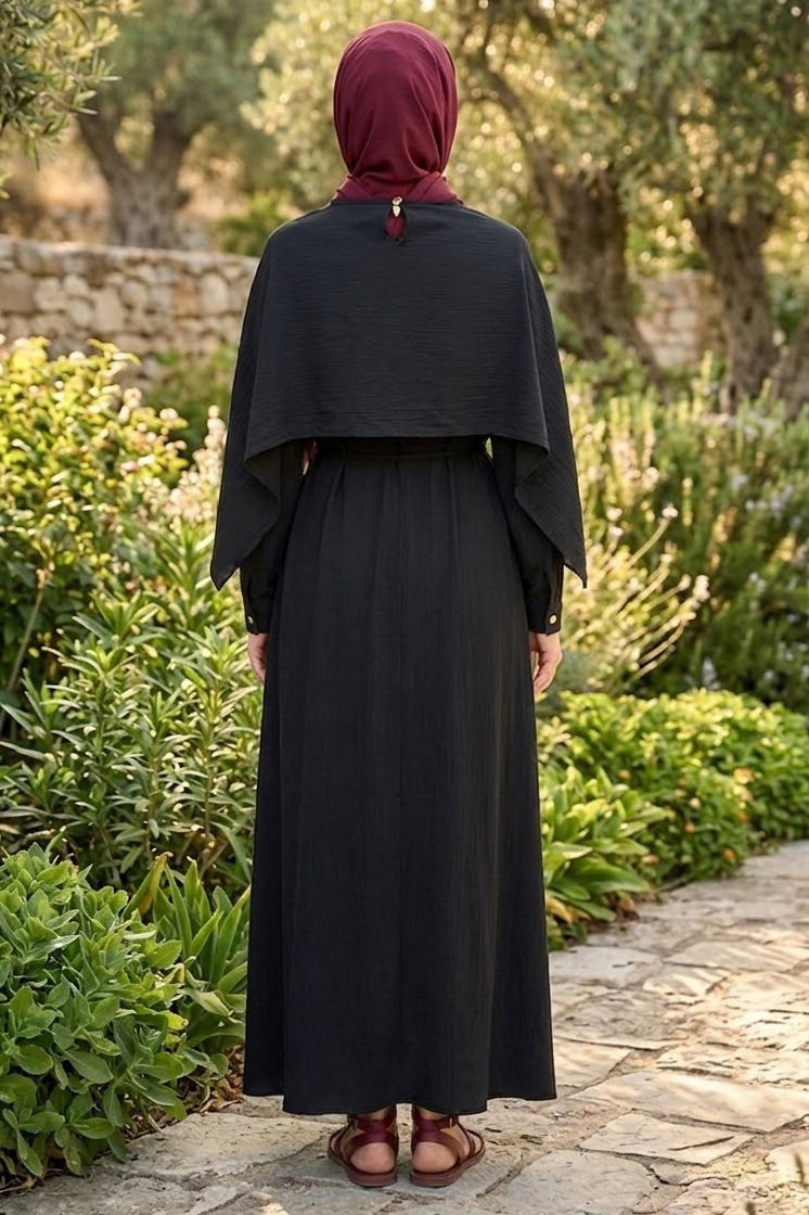 Pelerinli Elbise Siyah - 28627-SIYAH - 3