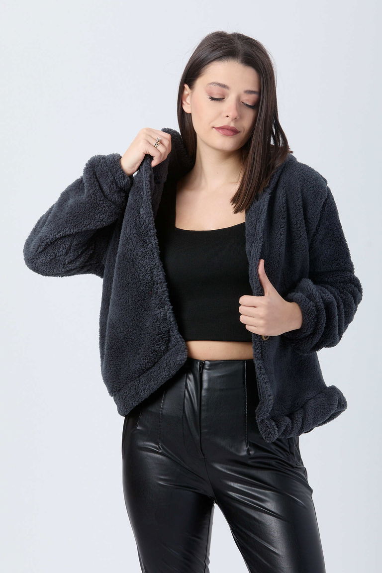 Peluş Ceket - 27822-ANTRASIT - TOFİSA