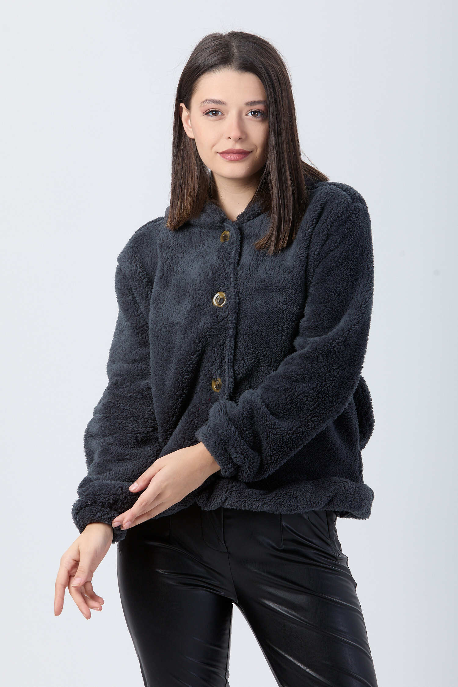 Peluş Ceket - 27822-ANTRASIT - 4