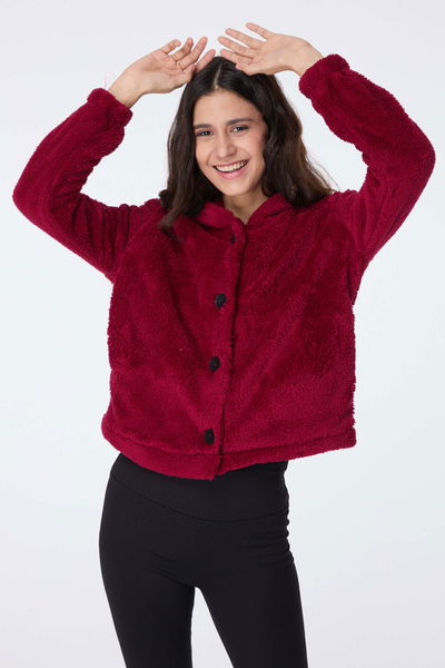 Peluş Ceket - 27822-BORDO 