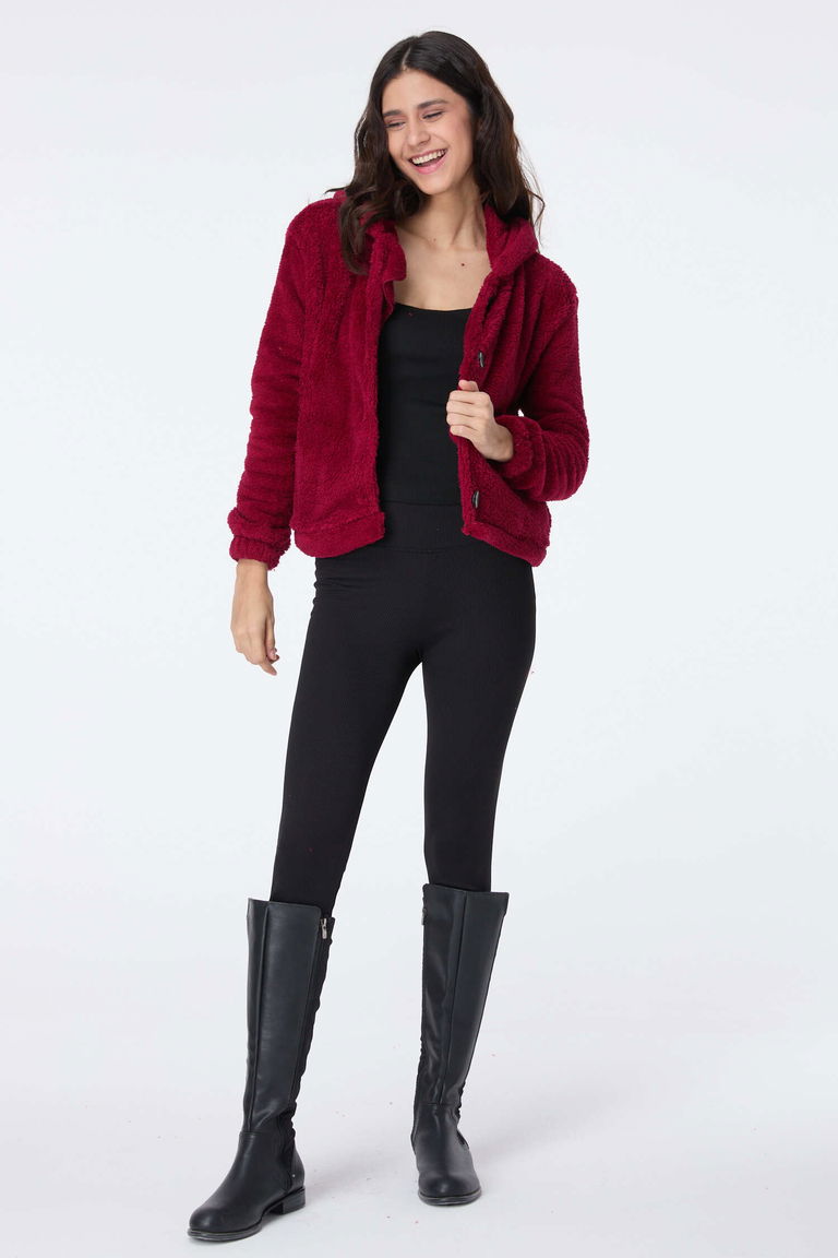 Peluş Ceket - 27822-BORDO - TOFİSA