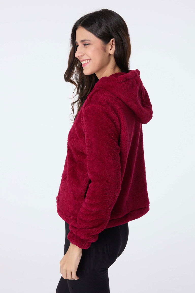 Peluş Ceket - 27822-BORDO - TOFİSA