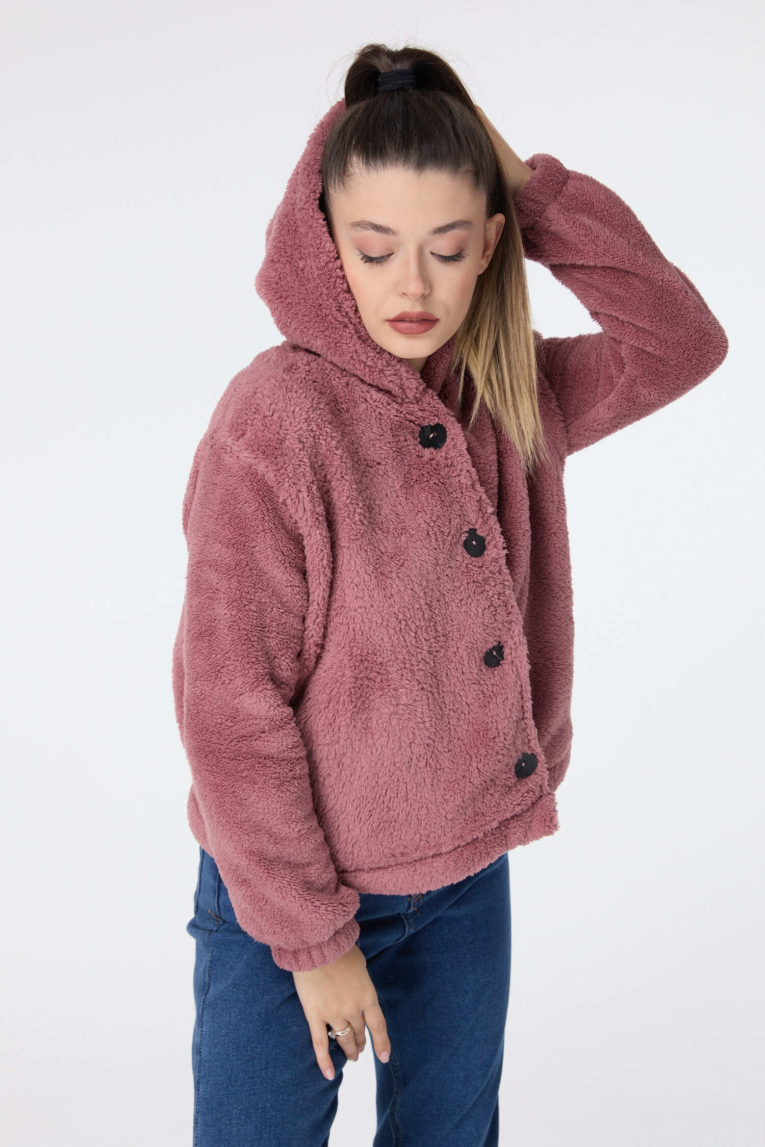 Peluş Ceket - 27822-GUL-KURUSU - 1