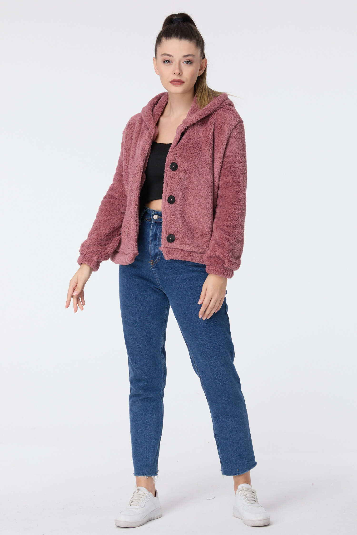 Peluş Ceket - 27822-GUL-KURUSU - 2