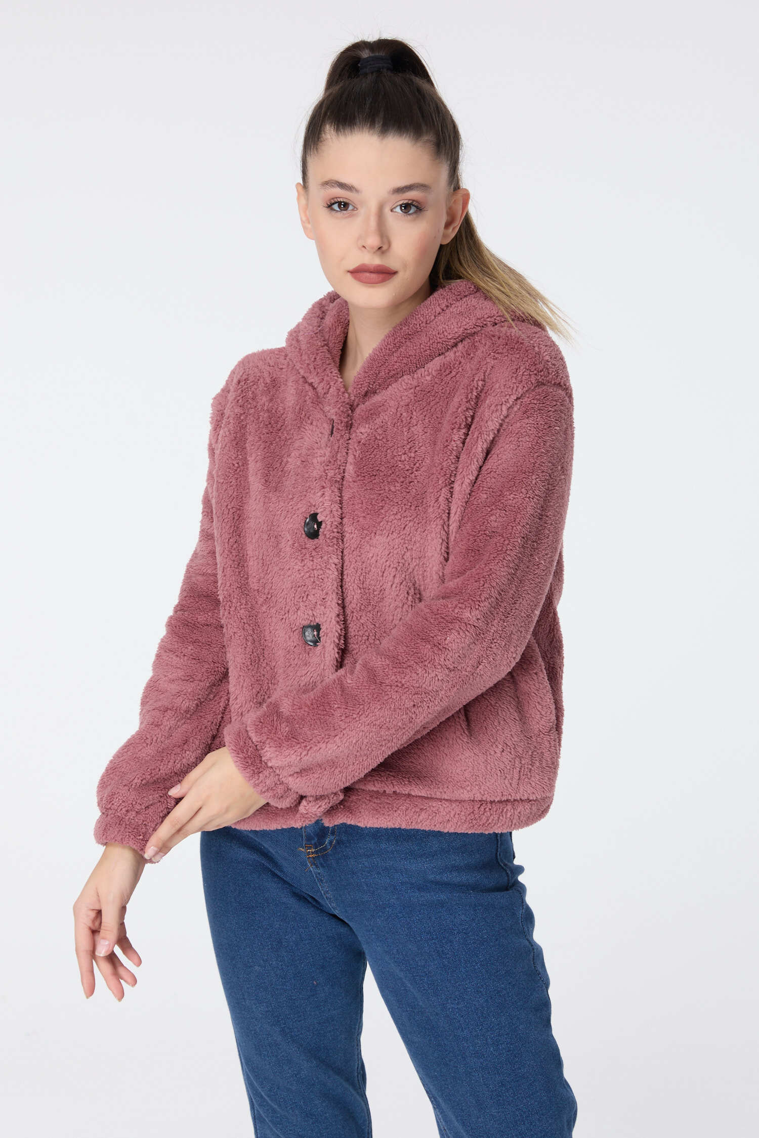 Peluş Ceket - 27822-GUL-KURUSU - 4