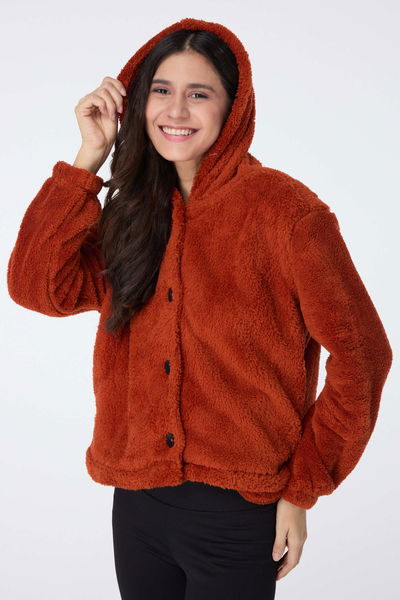 Peluş Ceket - 27822-KIREMIT 