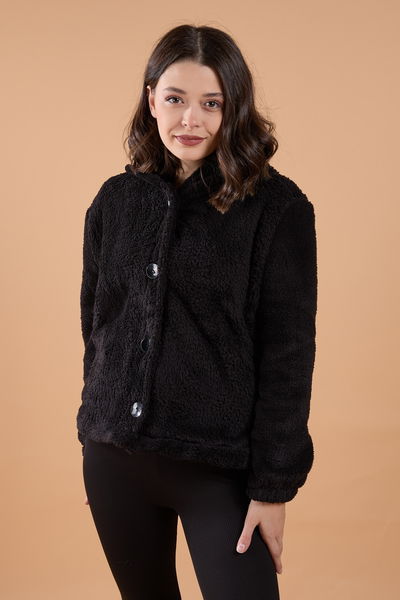 Peluş Ceket - 27822-SIYAH 