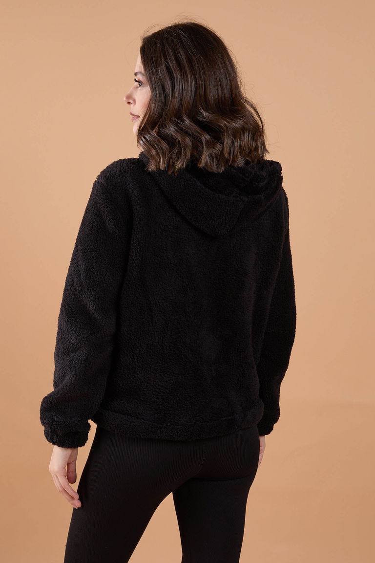 Peluş Ceket - 27822-SIYAH - TOFİSA