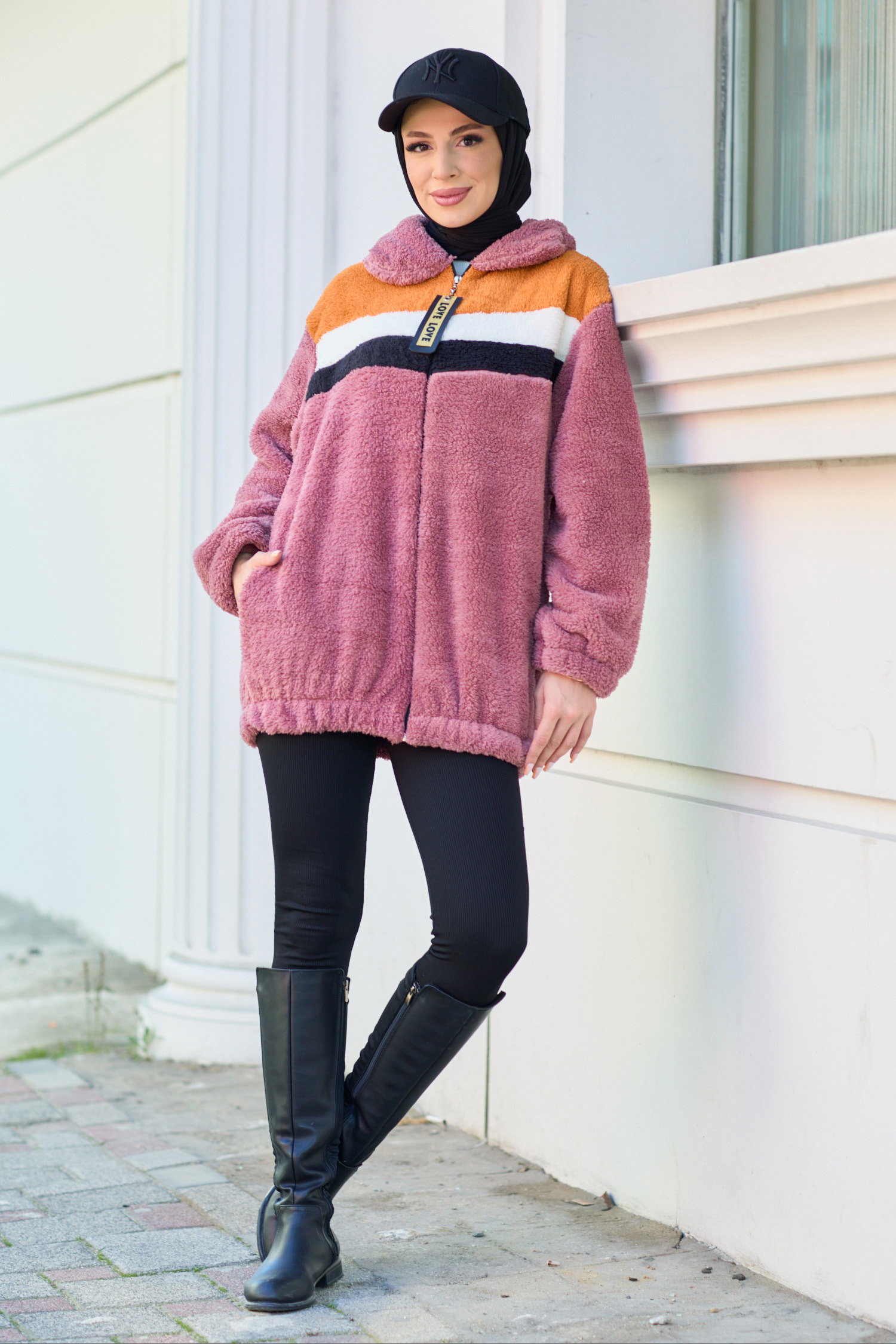 Peluş Hırka - 13104-GUL-KURUSU - 8
