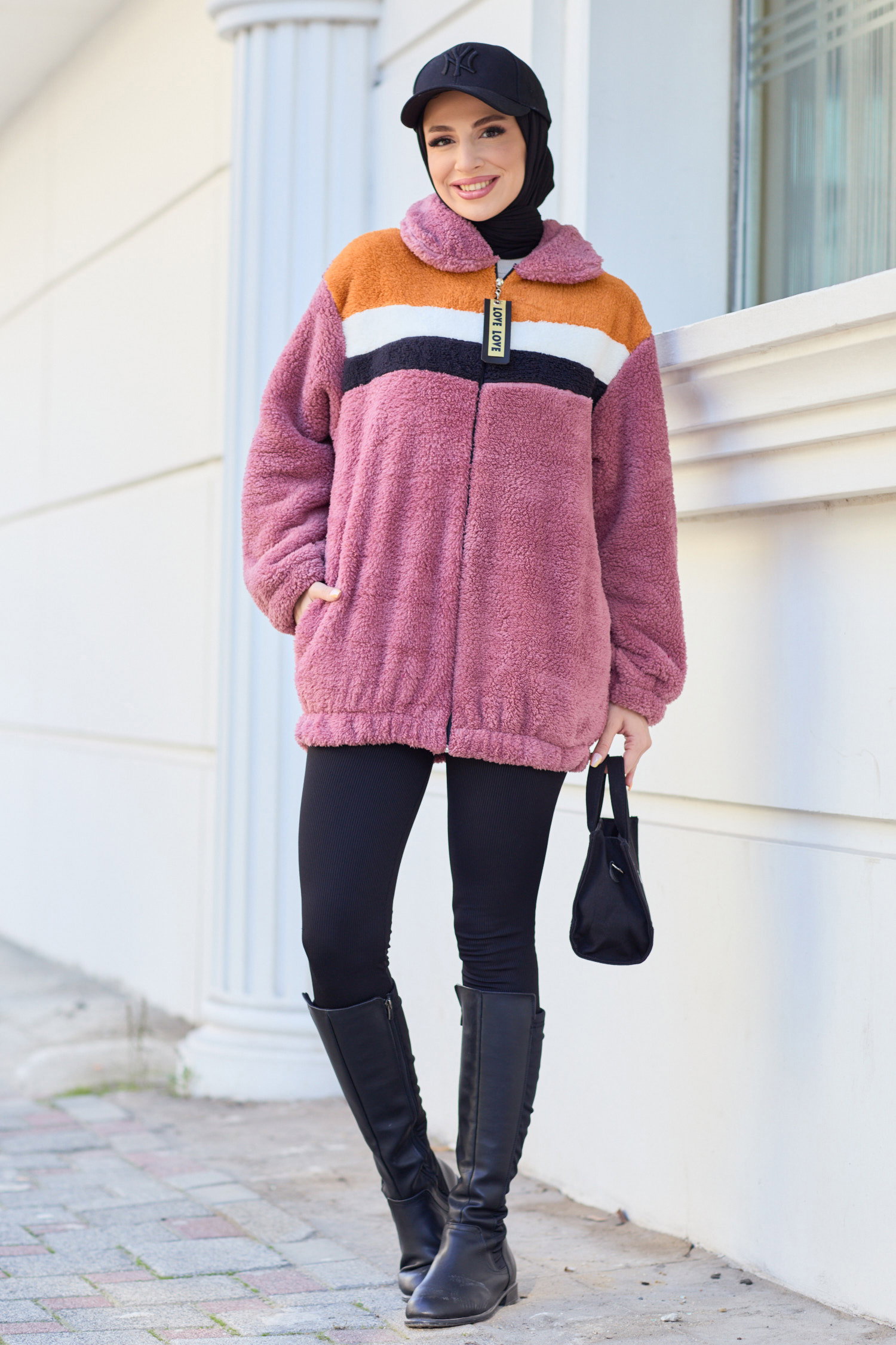 Peluş Hırka - 13104-GUL-KURUSU - 4