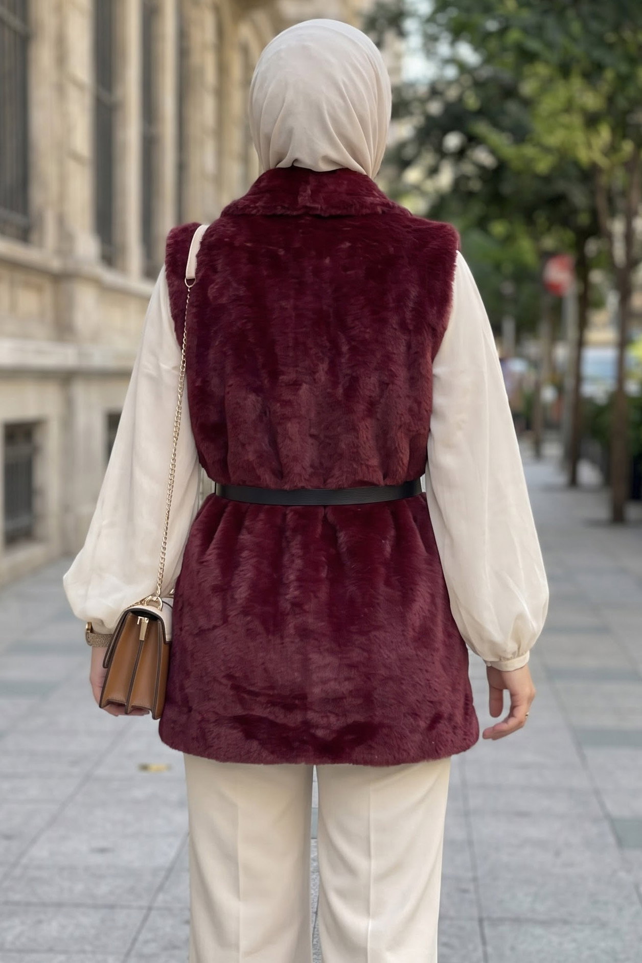 Peluş Kemerli Yelek Bordo - 29295-BORDO - 3