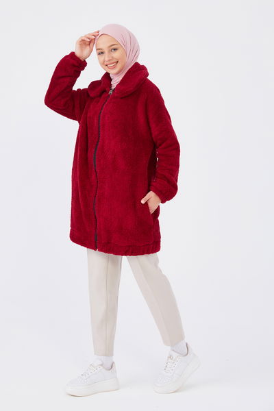 Peluş Mont - 13009-BORDO 