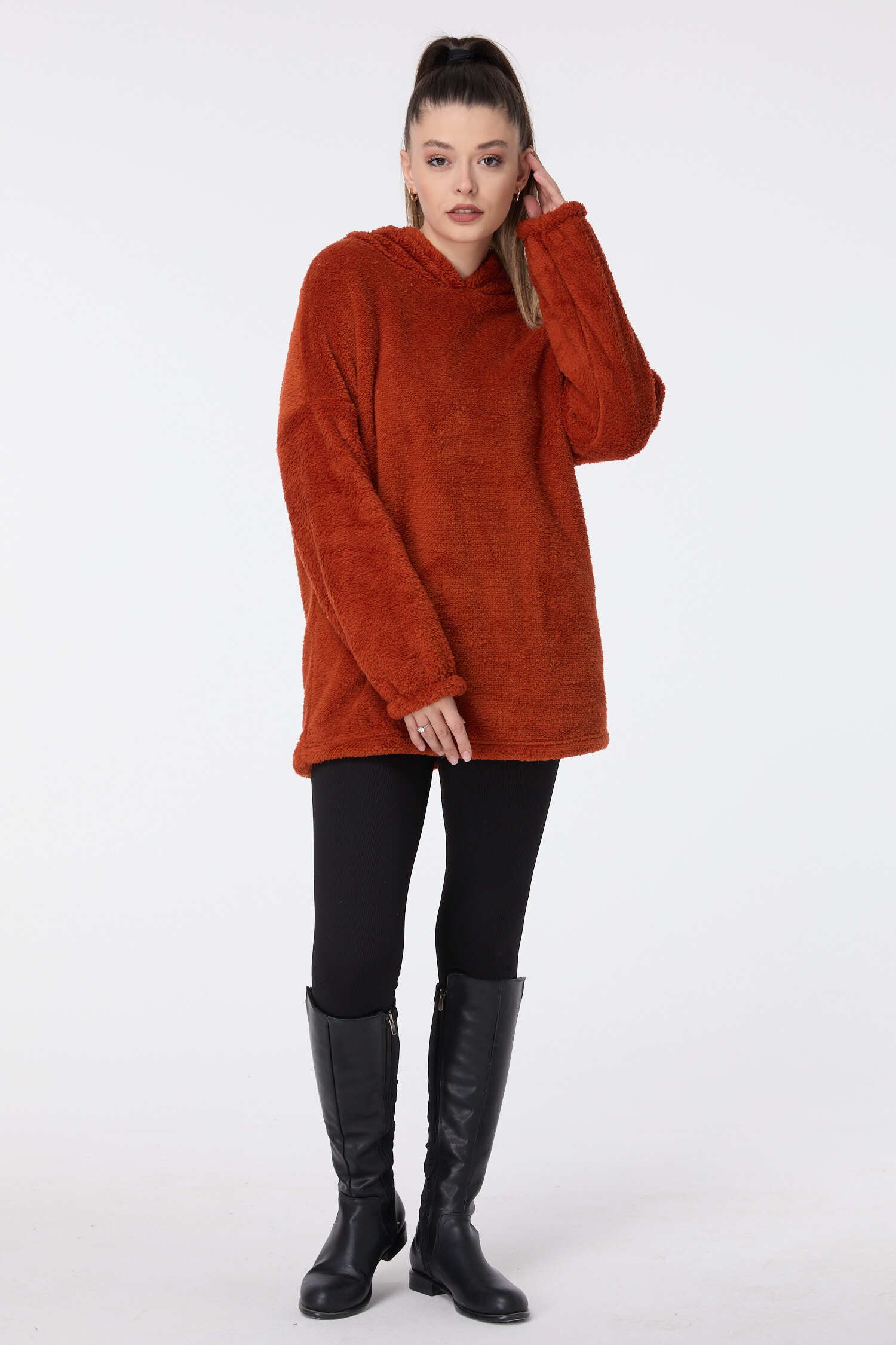 Peluş Sweat - 13049-KIREMIT - 7