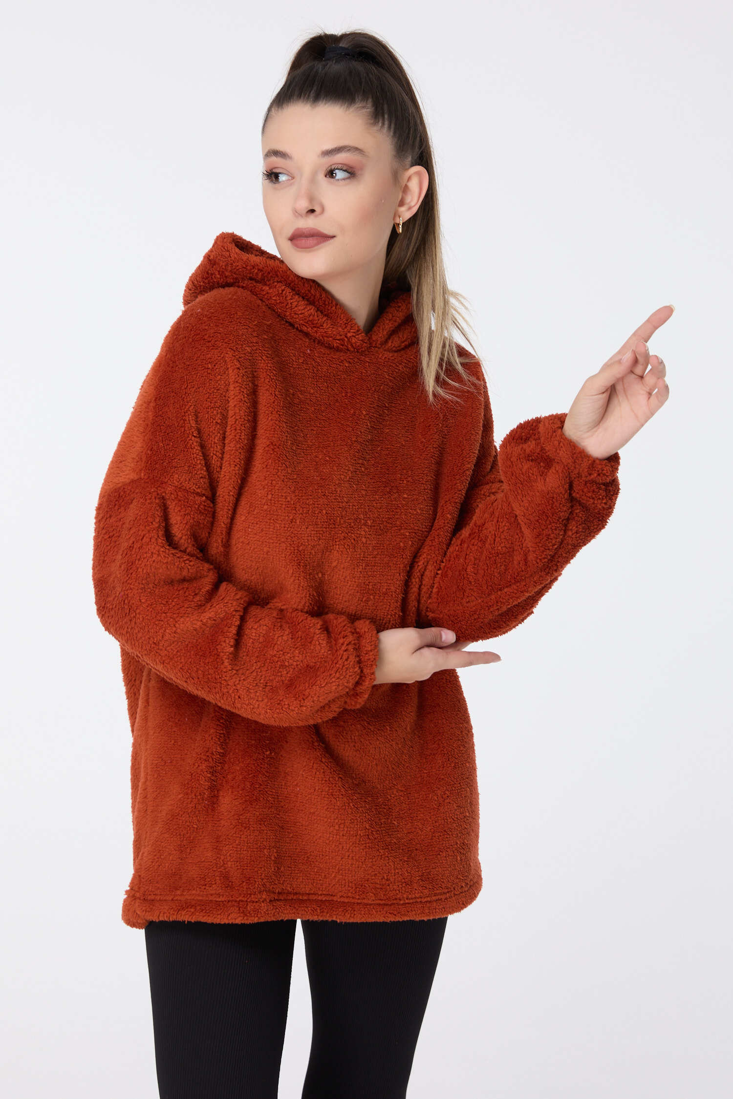 Peluş Sweat - 13049-KIREMIT - 4