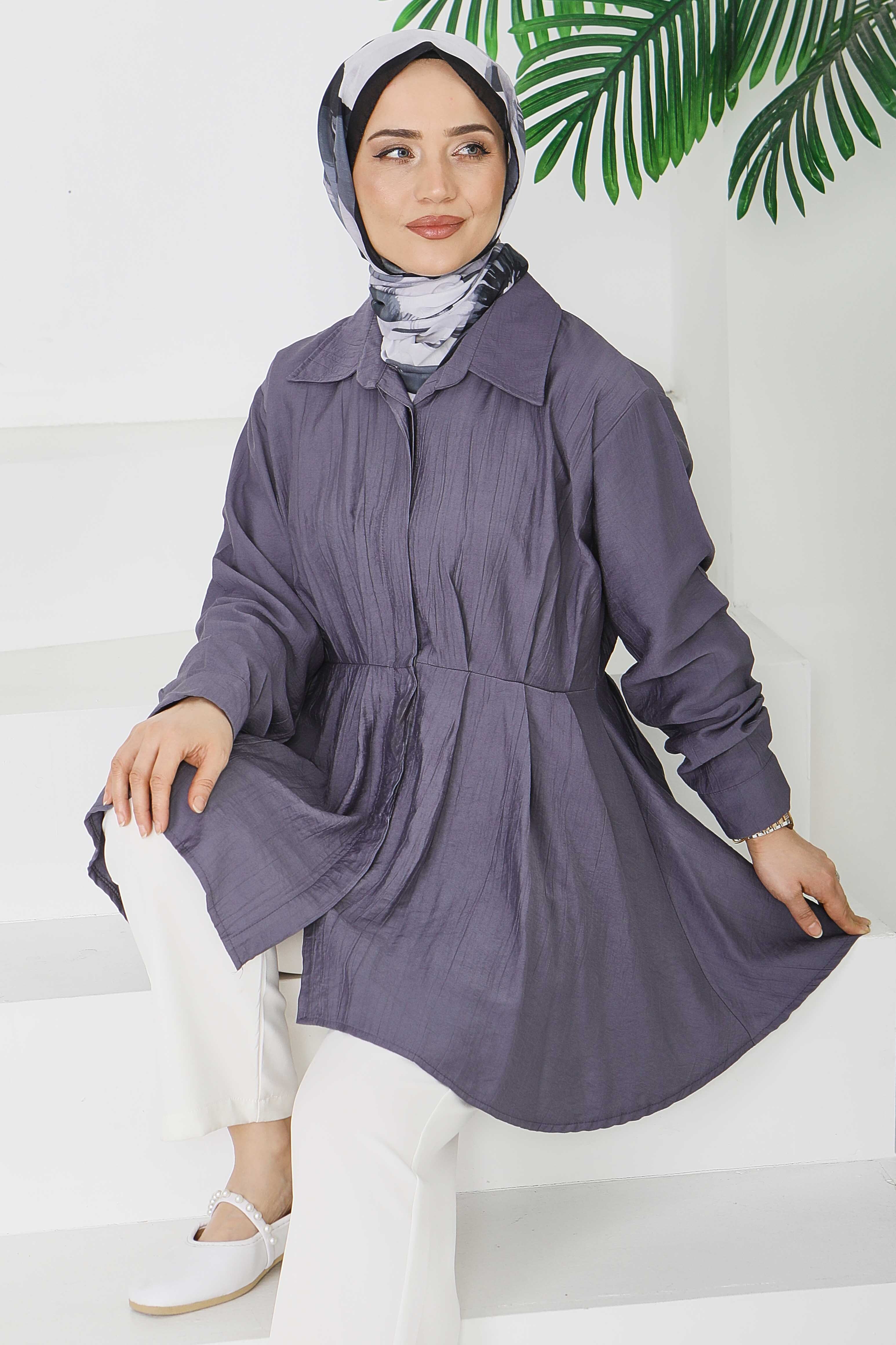 Pile Detaylı Çilek Tunik - 1312-FUME - 1