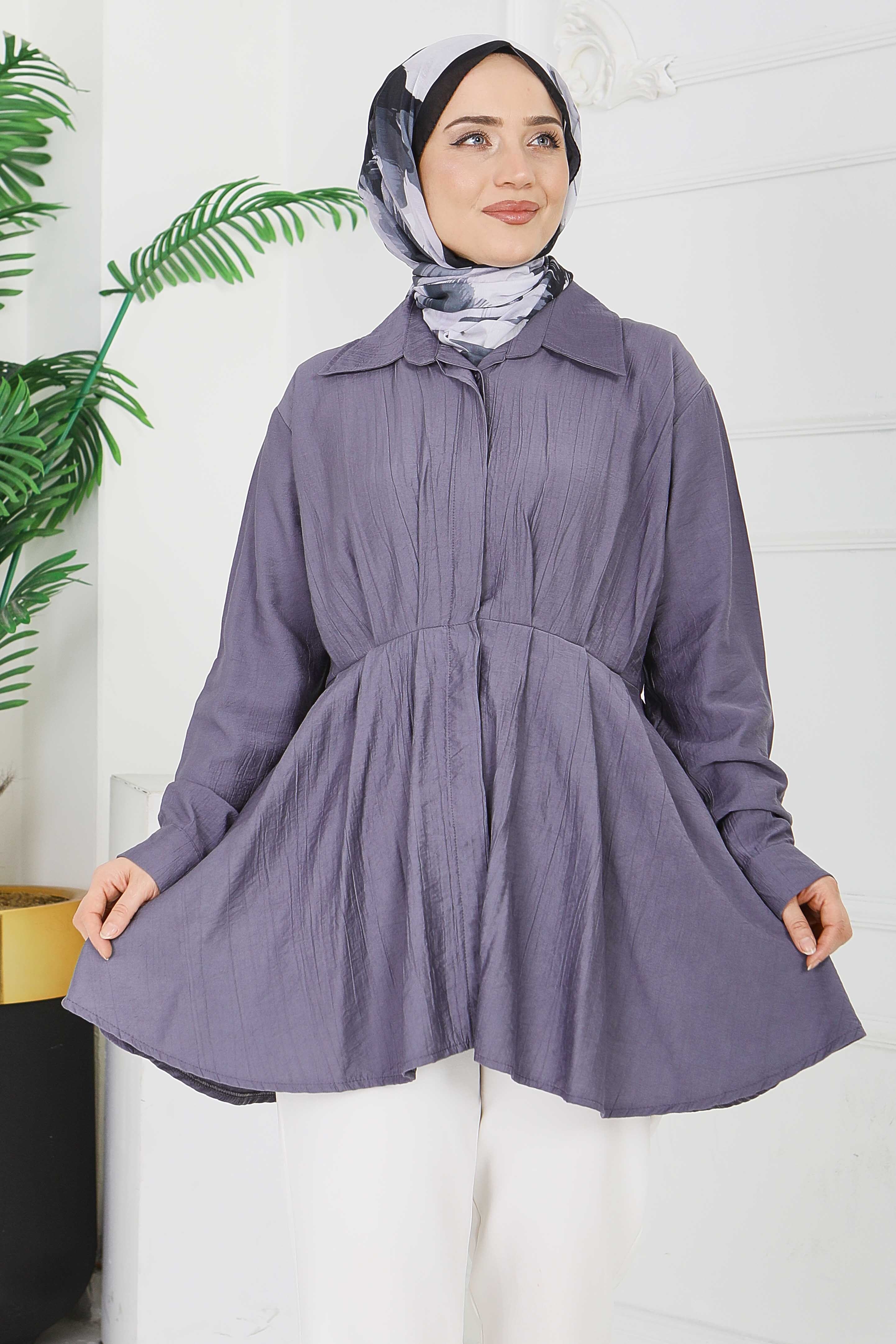 Pile Detaylı Çilek Tunik - 1312-FUME - 2