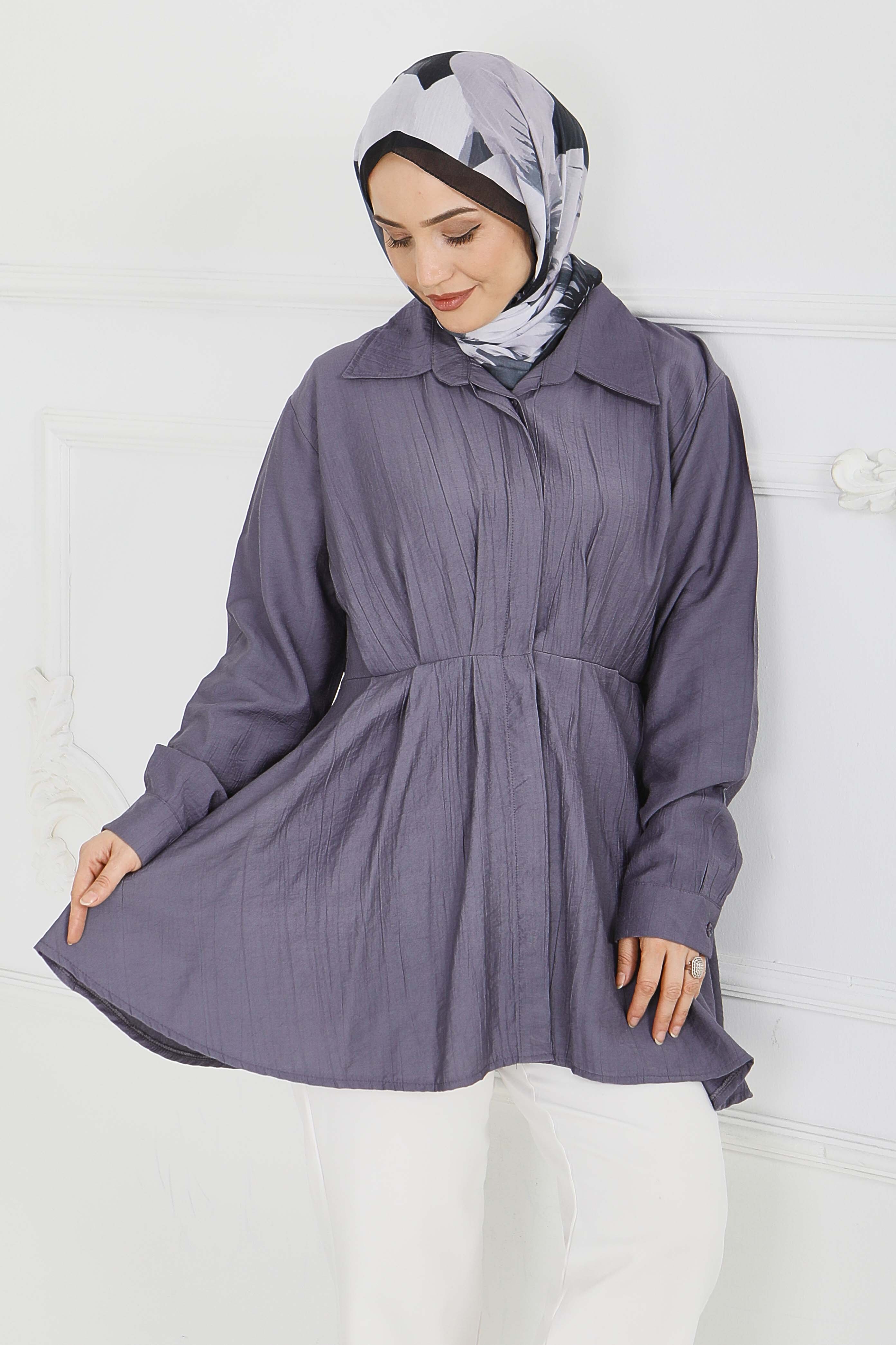 Pile Detaylı Çilek Tunik - 1312-FUME - 4