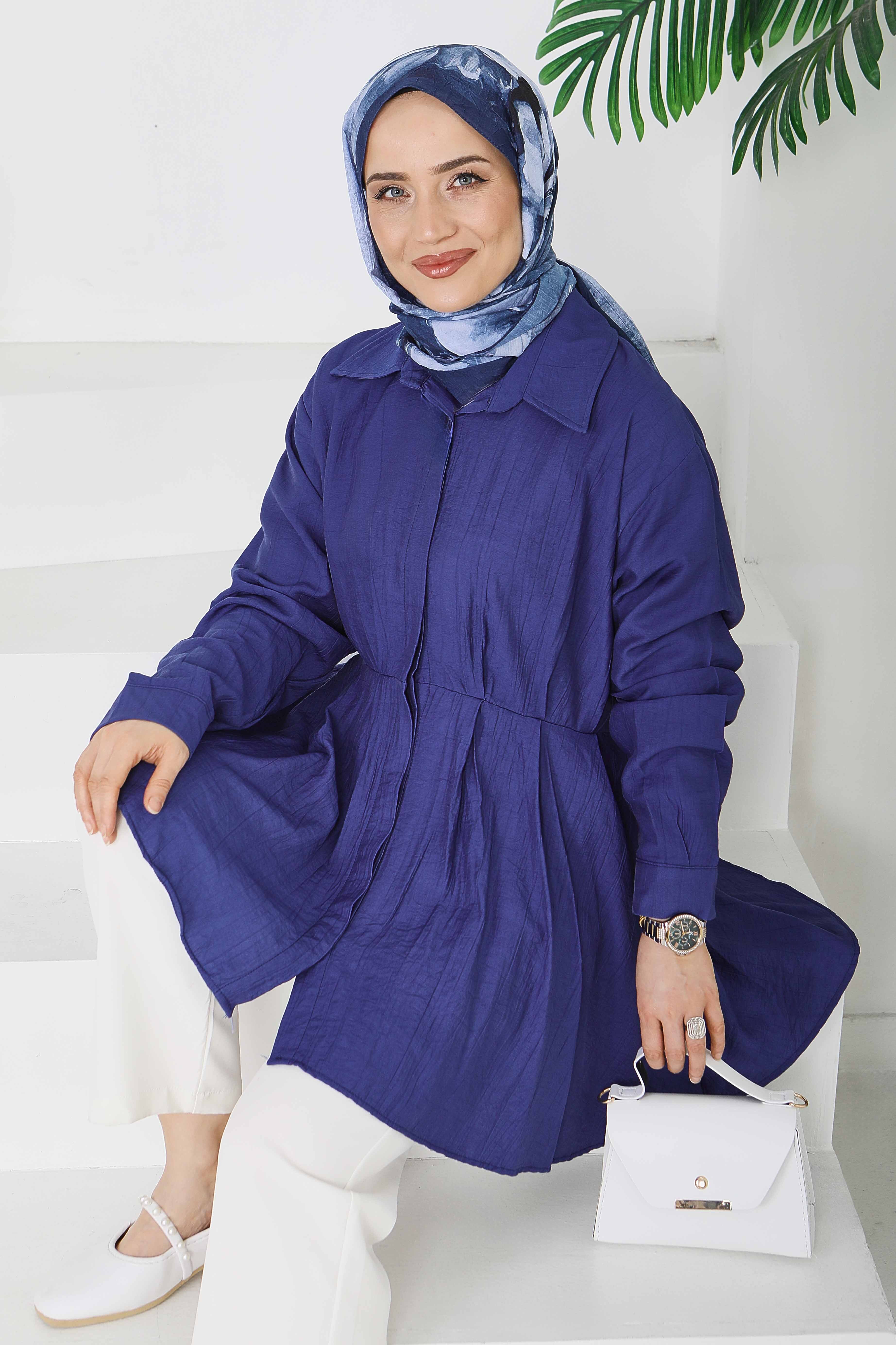 Pile Detaylı Çilek Tunik - 1312-INDIGO - 1