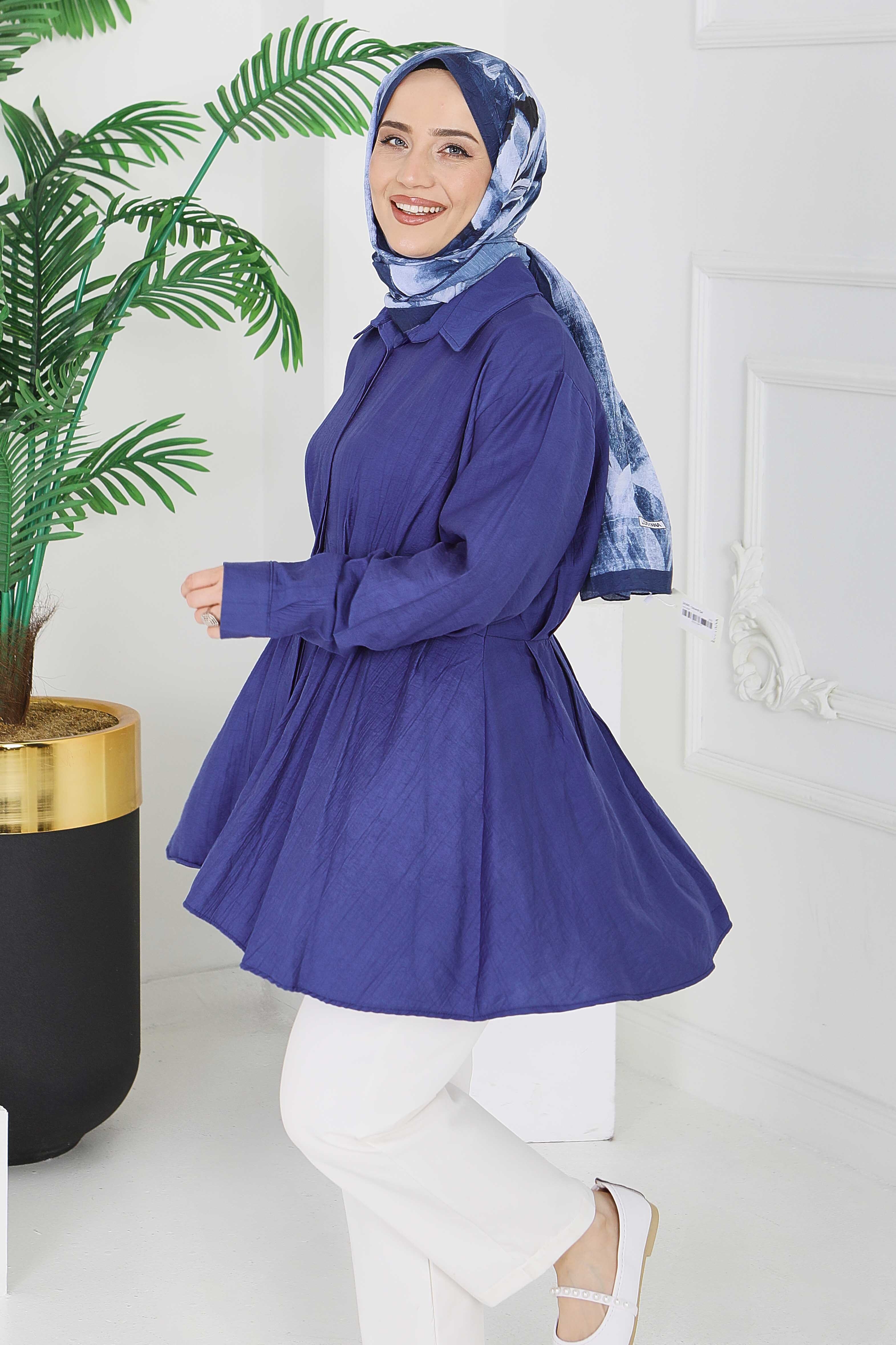 Pile Detaylı Çilek Tunik - 1312-INDIGO - 2