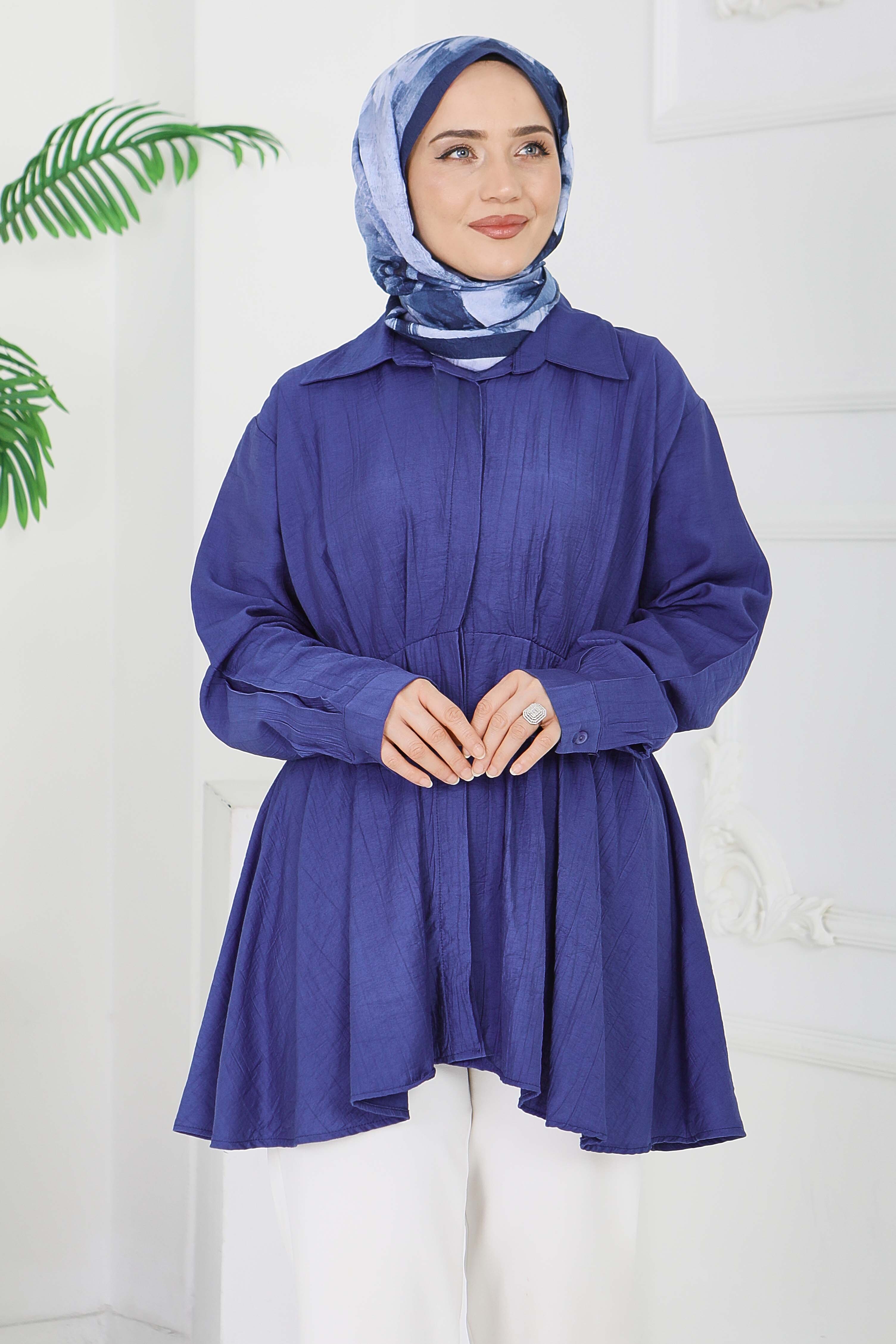 Pile Detaylı Çilek Tunik - 1312-INDIGO - 4