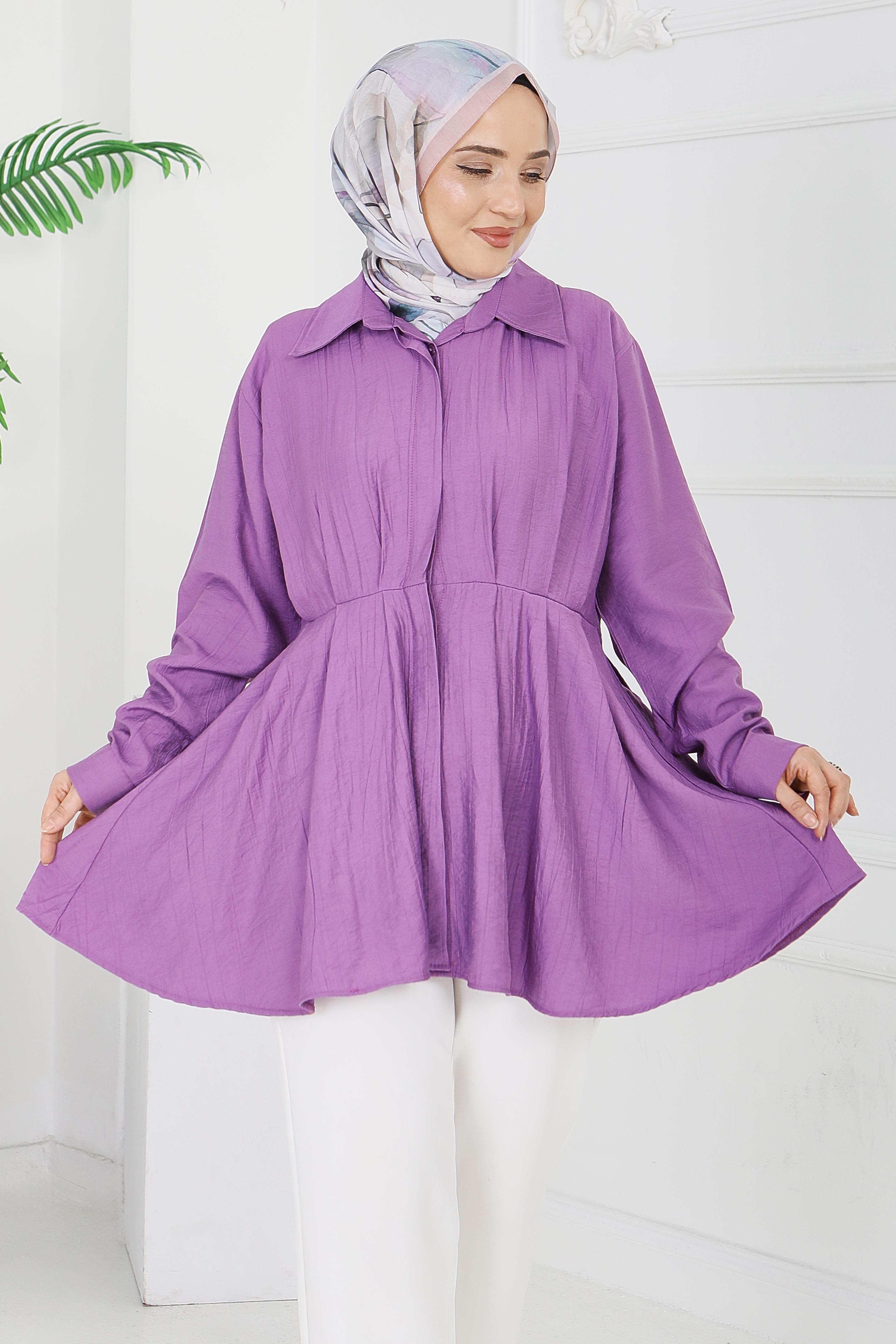 Pile Detaylı Çilek Tunik - 1312-LILA - 1