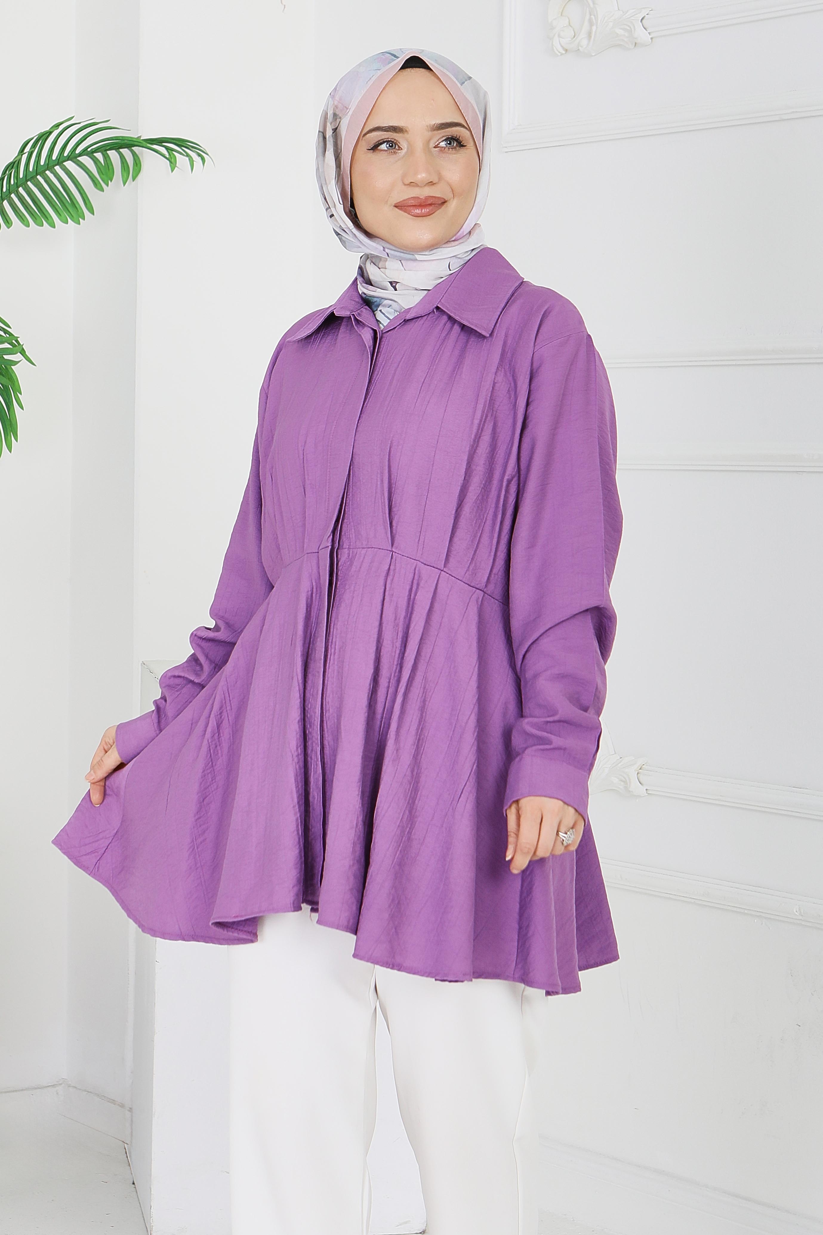 Pile Detaylı Çilek Tunik - 1312-LILA - 3