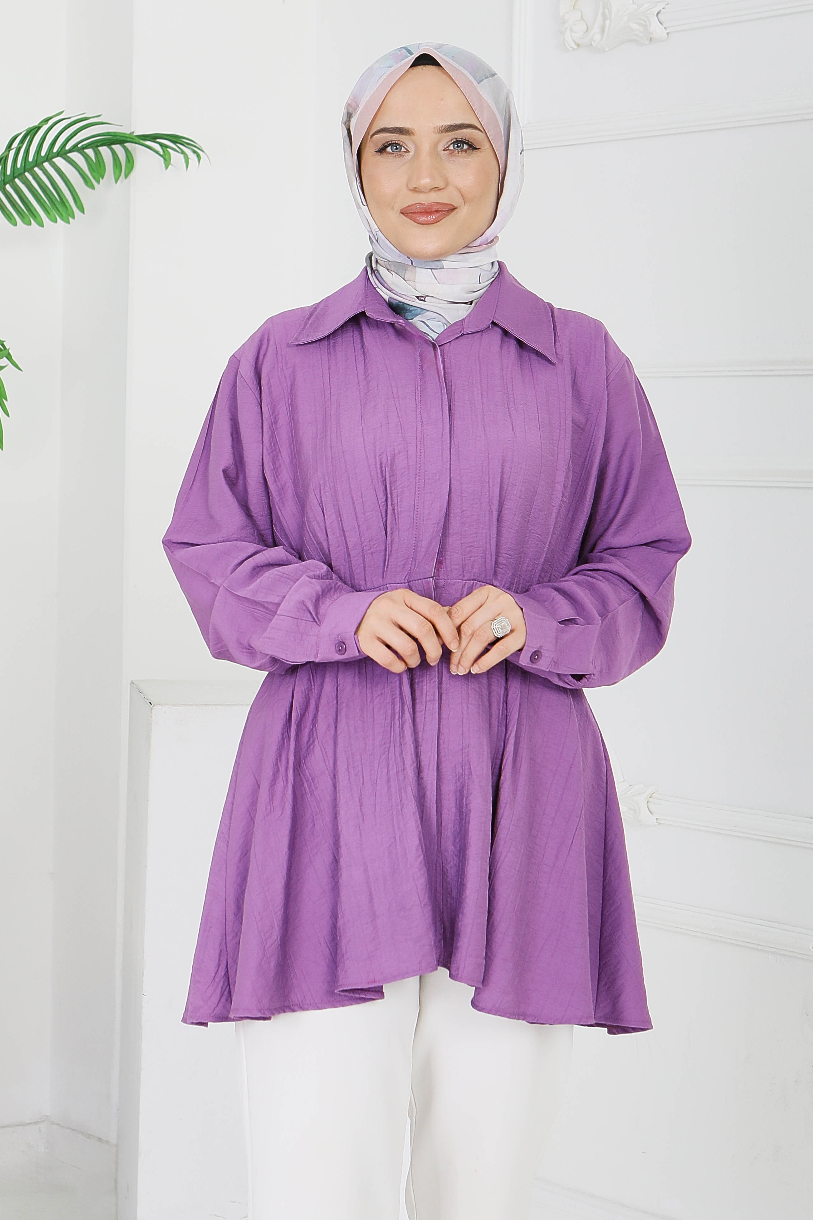 Pile Detaylı Çilek Tunik - 1312-LILA - 4