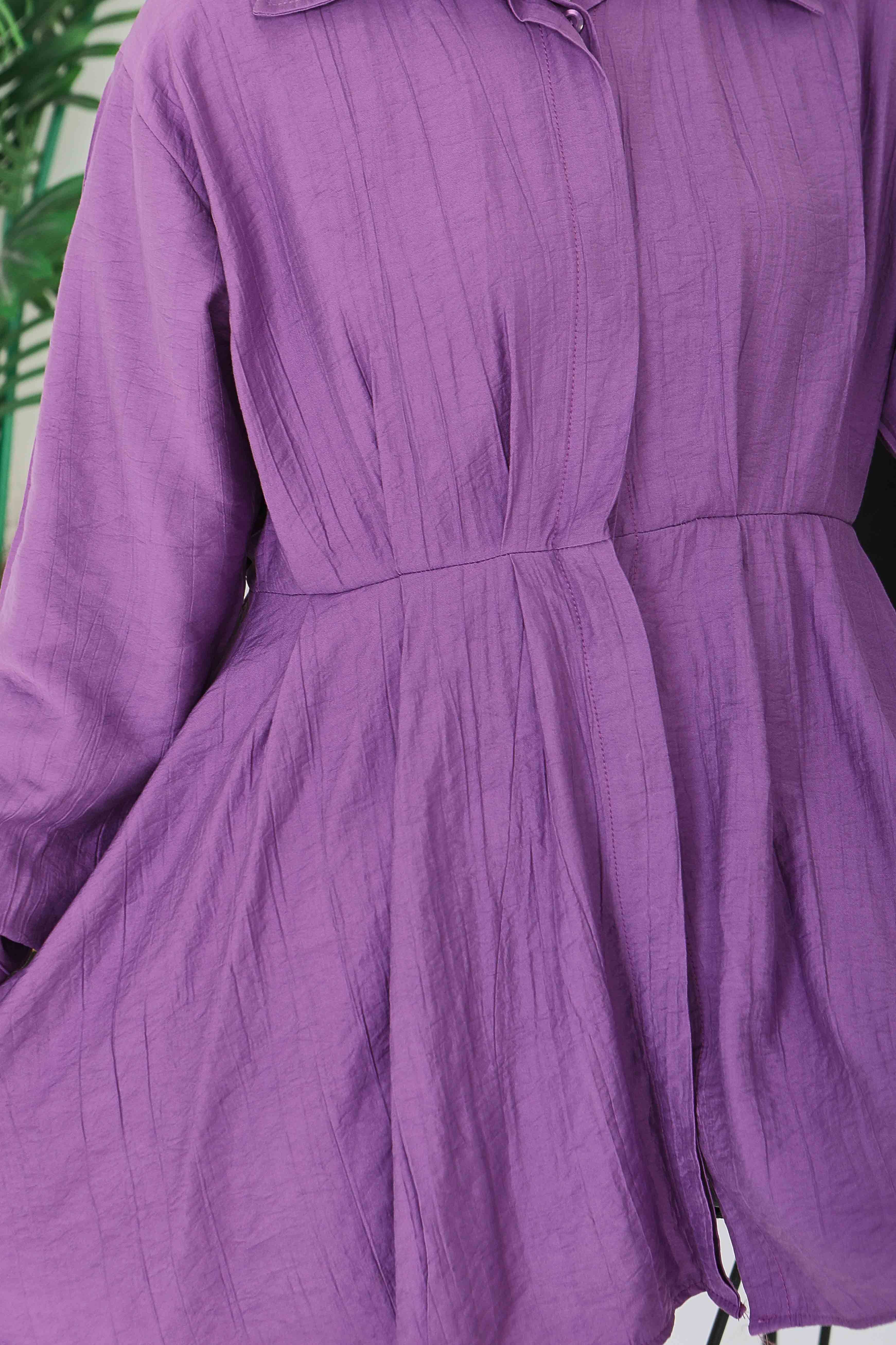 Pile Detaylı Çilek Tunik - 1312-LILA - 5