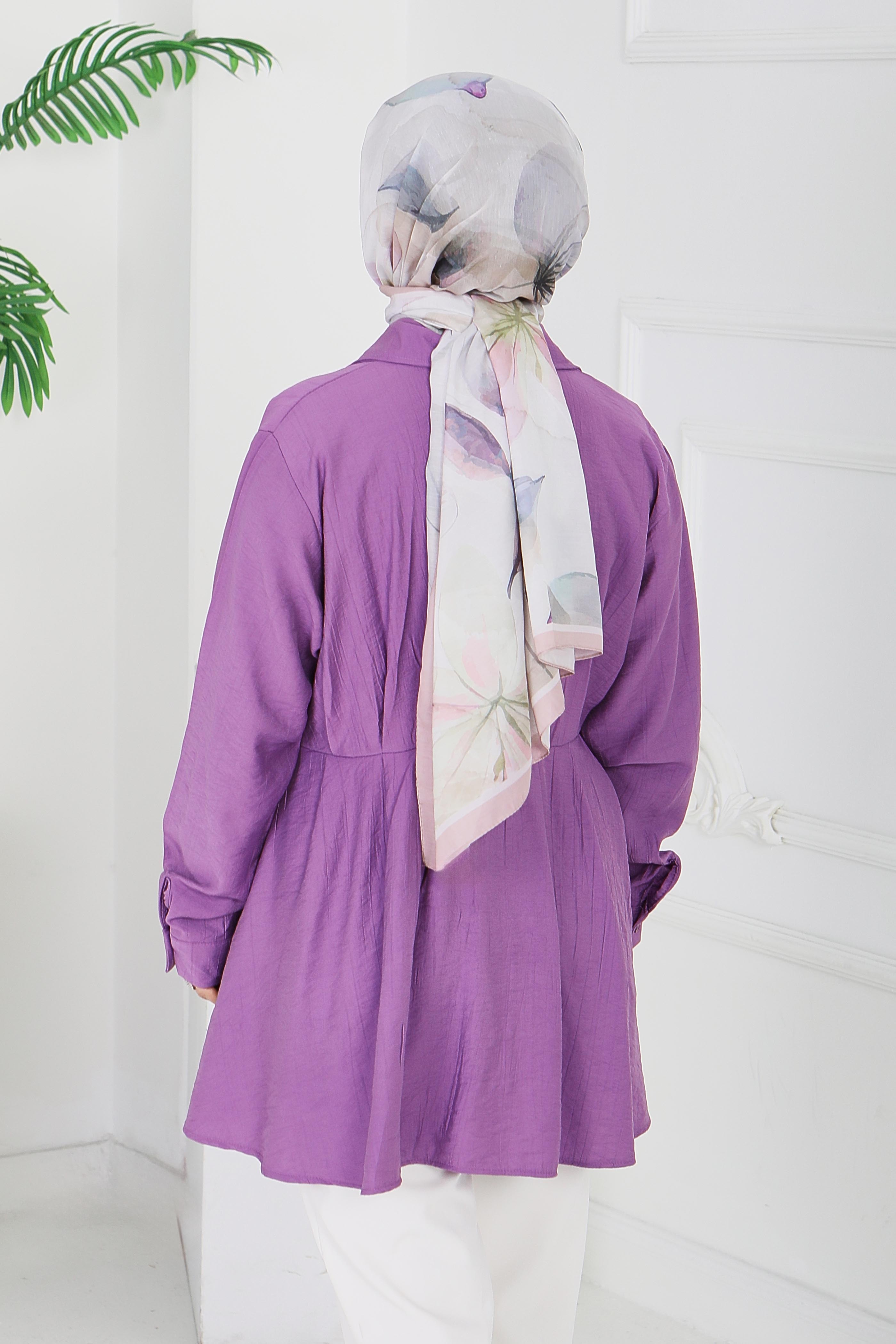 Pile Detaylı Çilek Tunik - 1312-LILA - 6