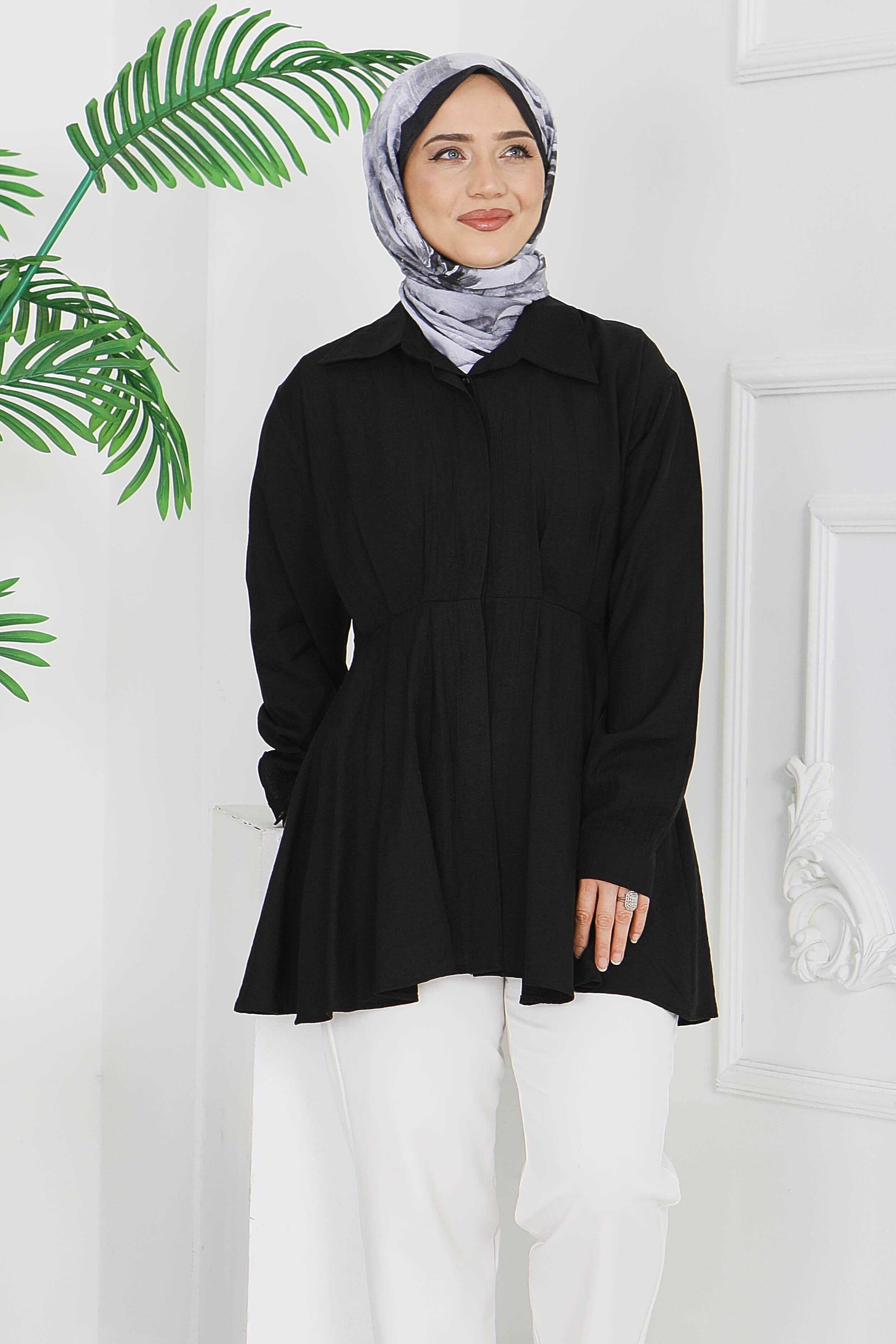 Pile Detaylı Çilek Tunik - 1312-SIYAH - 3