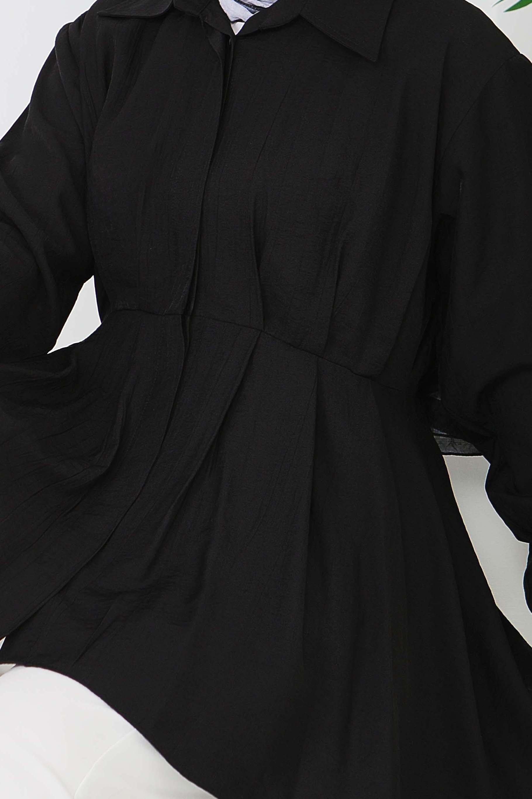 Pile Detaylı Çilek Tunik - 1312-SIYAH - 5