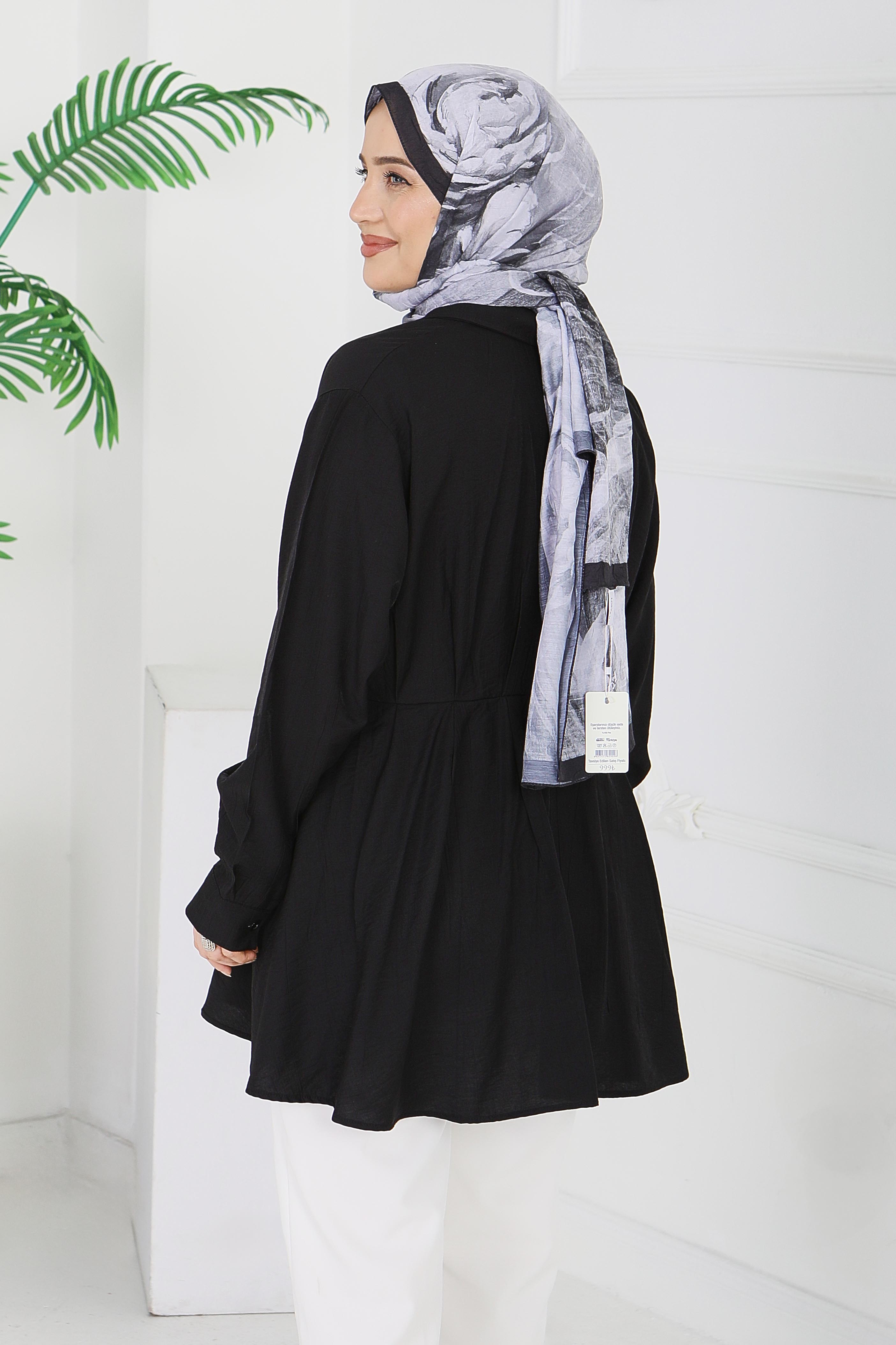 Pile Detaylı Çilek Tunik - 1312-SIYAH - 6