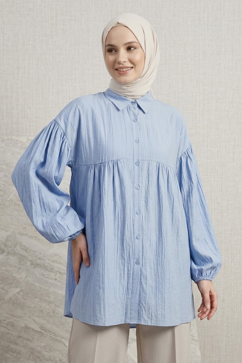 Pile Detaylı Çilek Tunik Bebe Mavi - 1319-BEBE-MAVI - 1