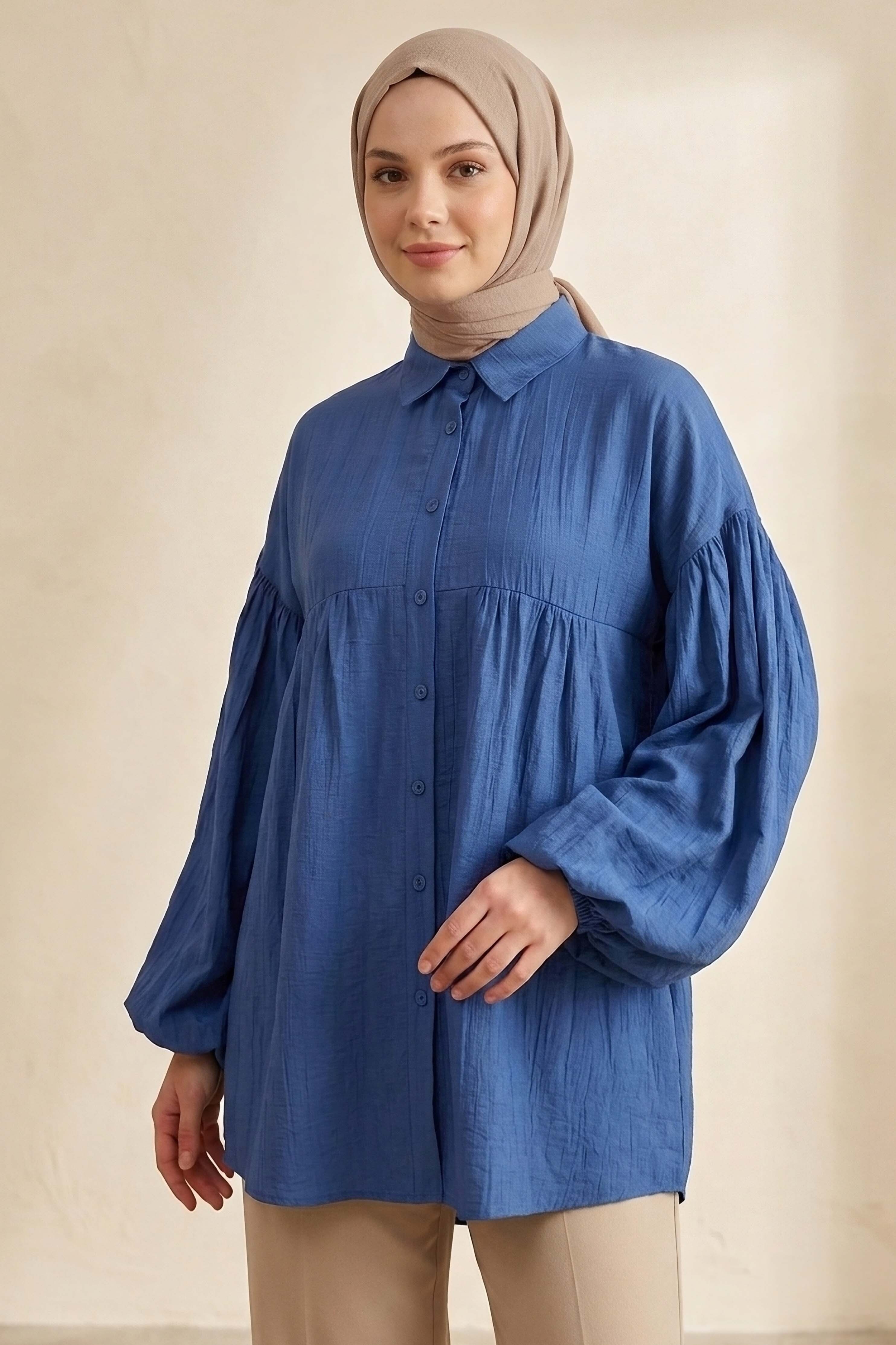 Pile Detaylı Çilek Tunik Indigo - 1319-INDIGO - 1