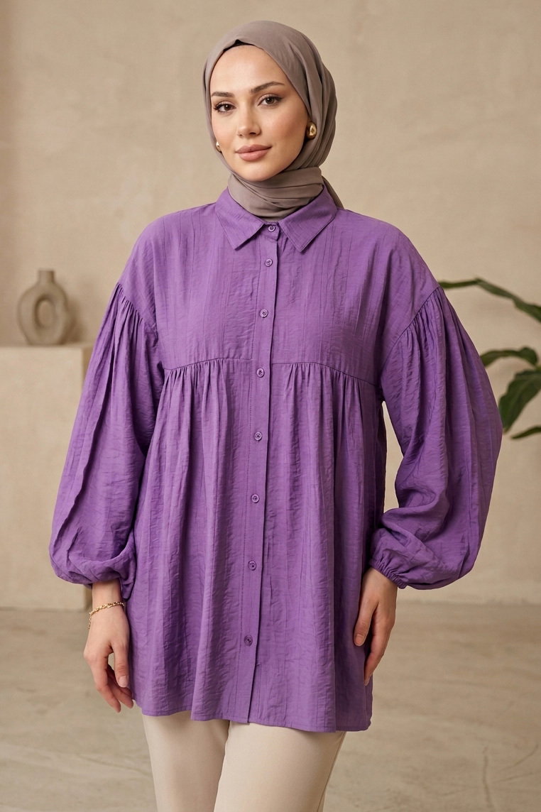 Pile Detaylı Çilek Tunik Lila - 1319-LILA - 2