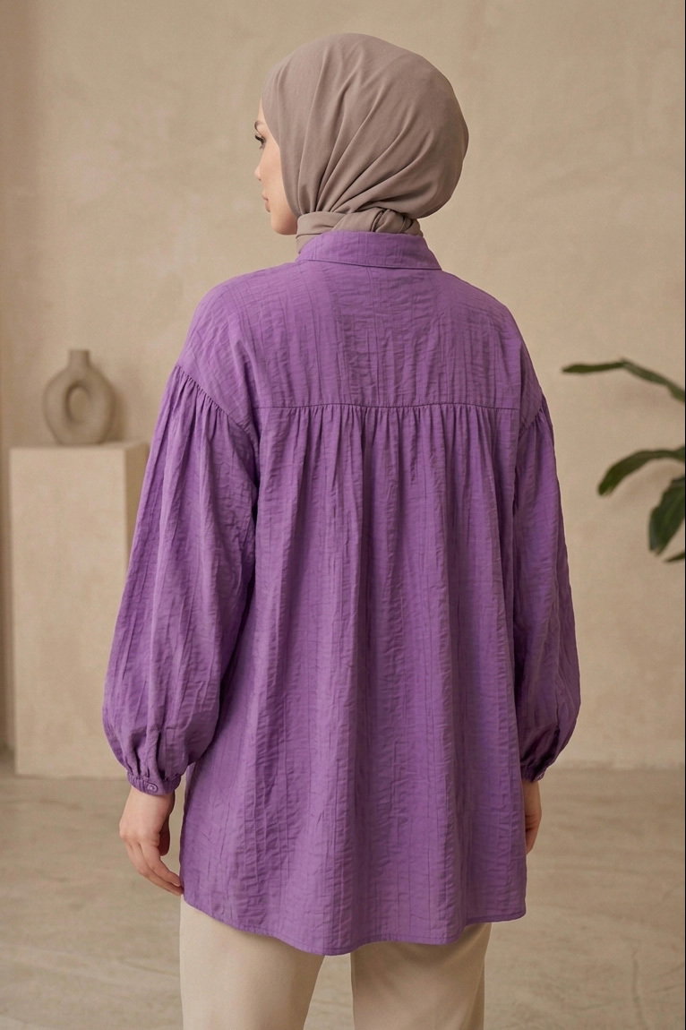 Pile Detaylı Çilek Tunik Lila - 1319-LILA - 3