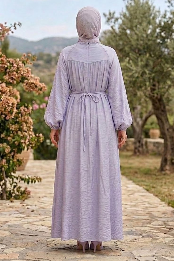 Pile Detaylı Elbise Lila - 28814-LILA - 3