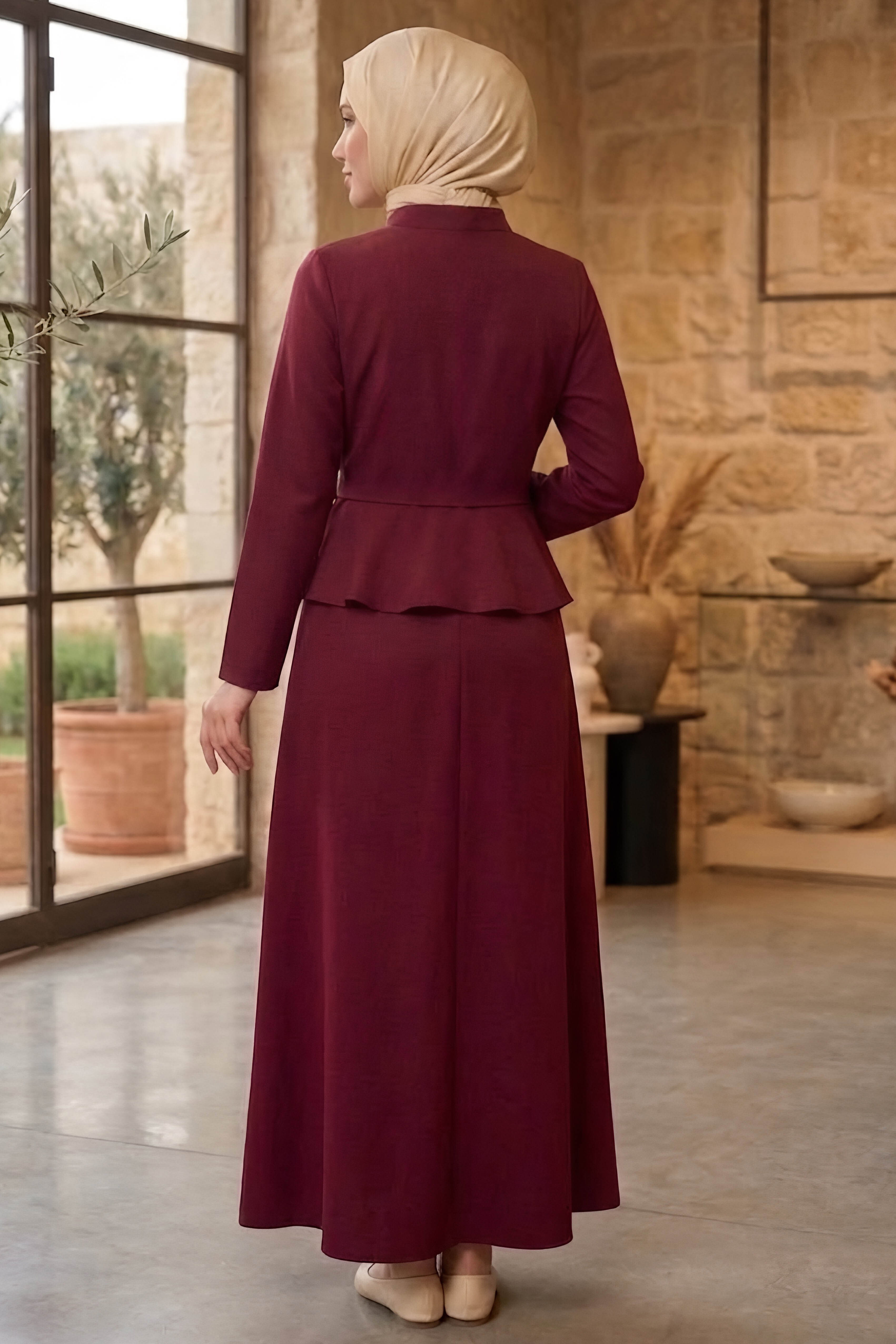 Pile Detaylı Etekli Takım Bordo - 28496-BORDO - 3