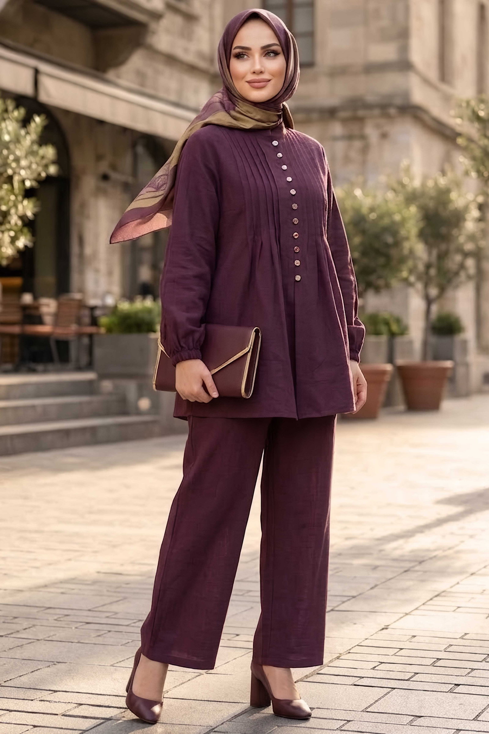 Pile Detaylı Tensel İkili Takım Mürdüm - 28951-MURDUM - 1