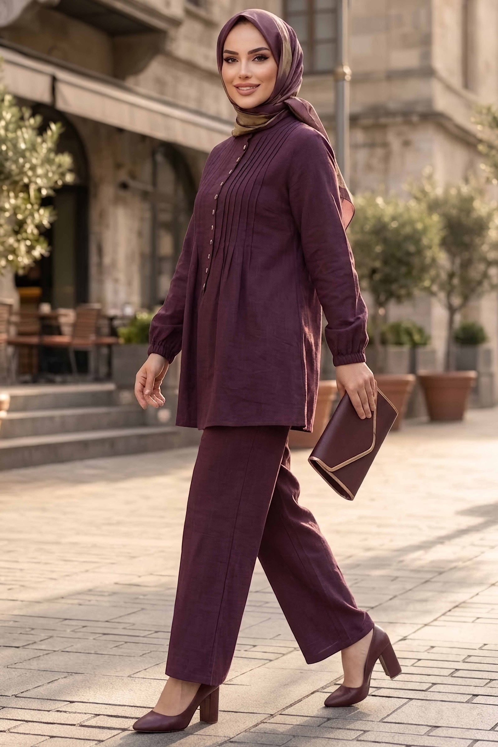 Pile Detaylı Tensel İkili Takım Mürdüm - 28951-MURDUM - 2