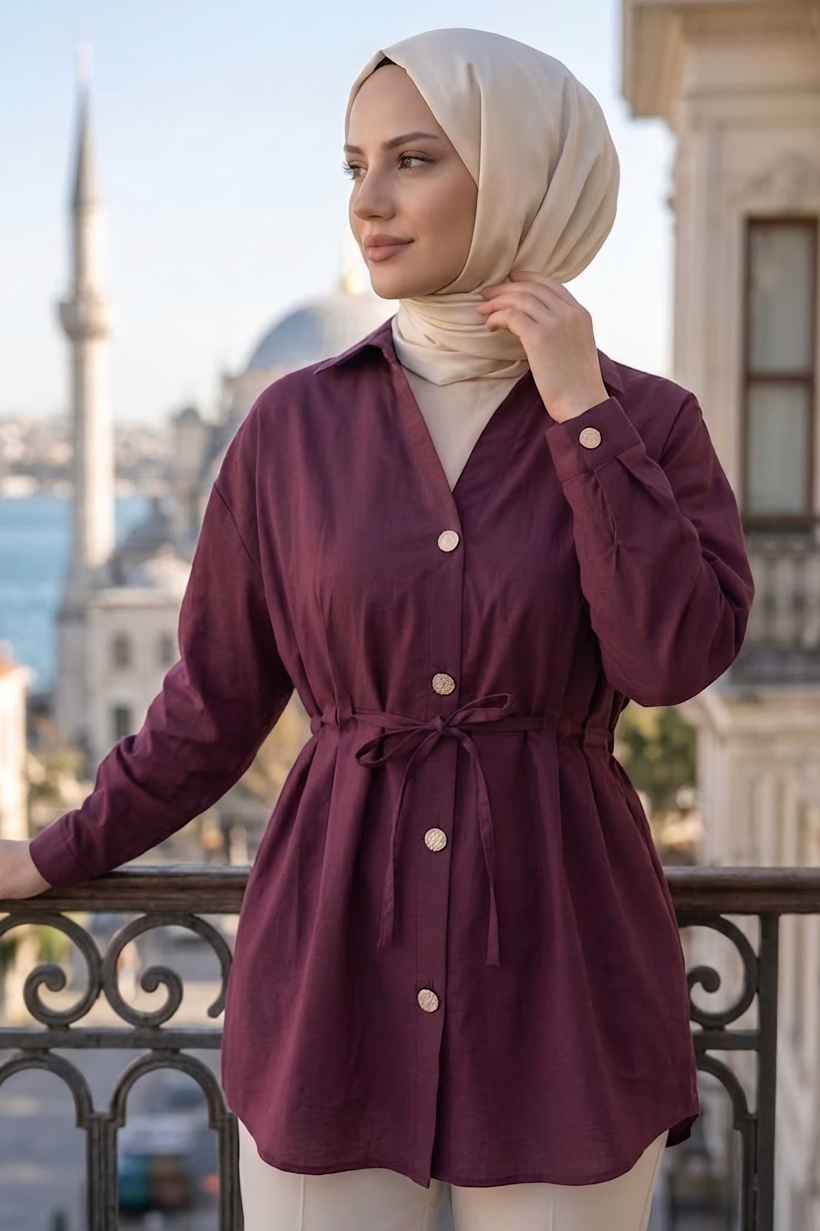 Pile Detaylı Tunik Bordo - 28724-BORDO - 1