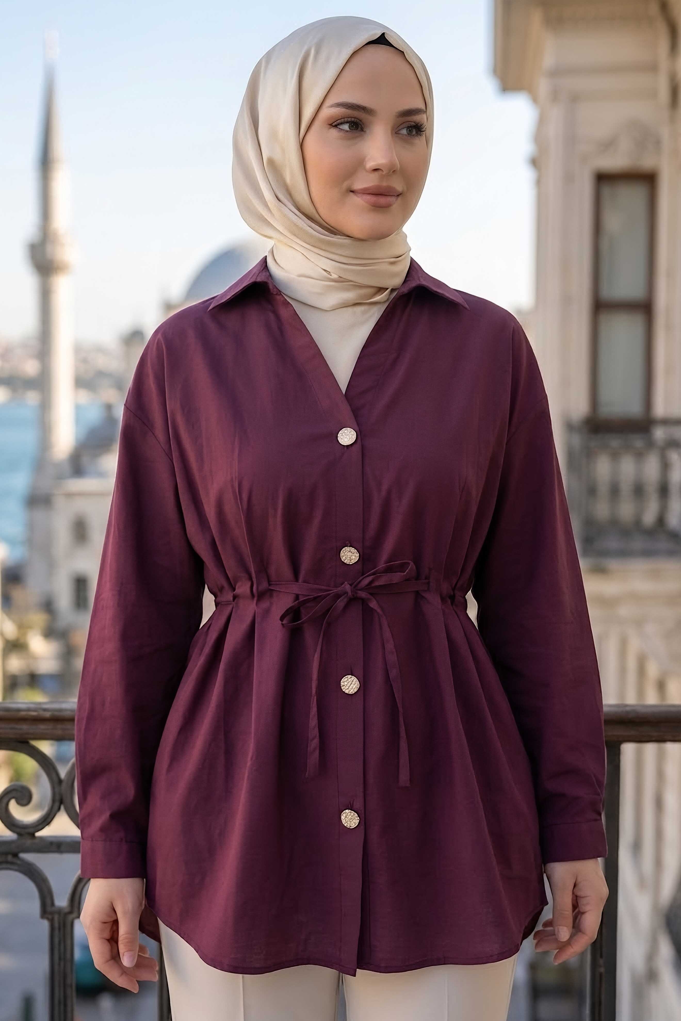 Pile Detaylı Tunik Bordo - 28724-BORDO - 2