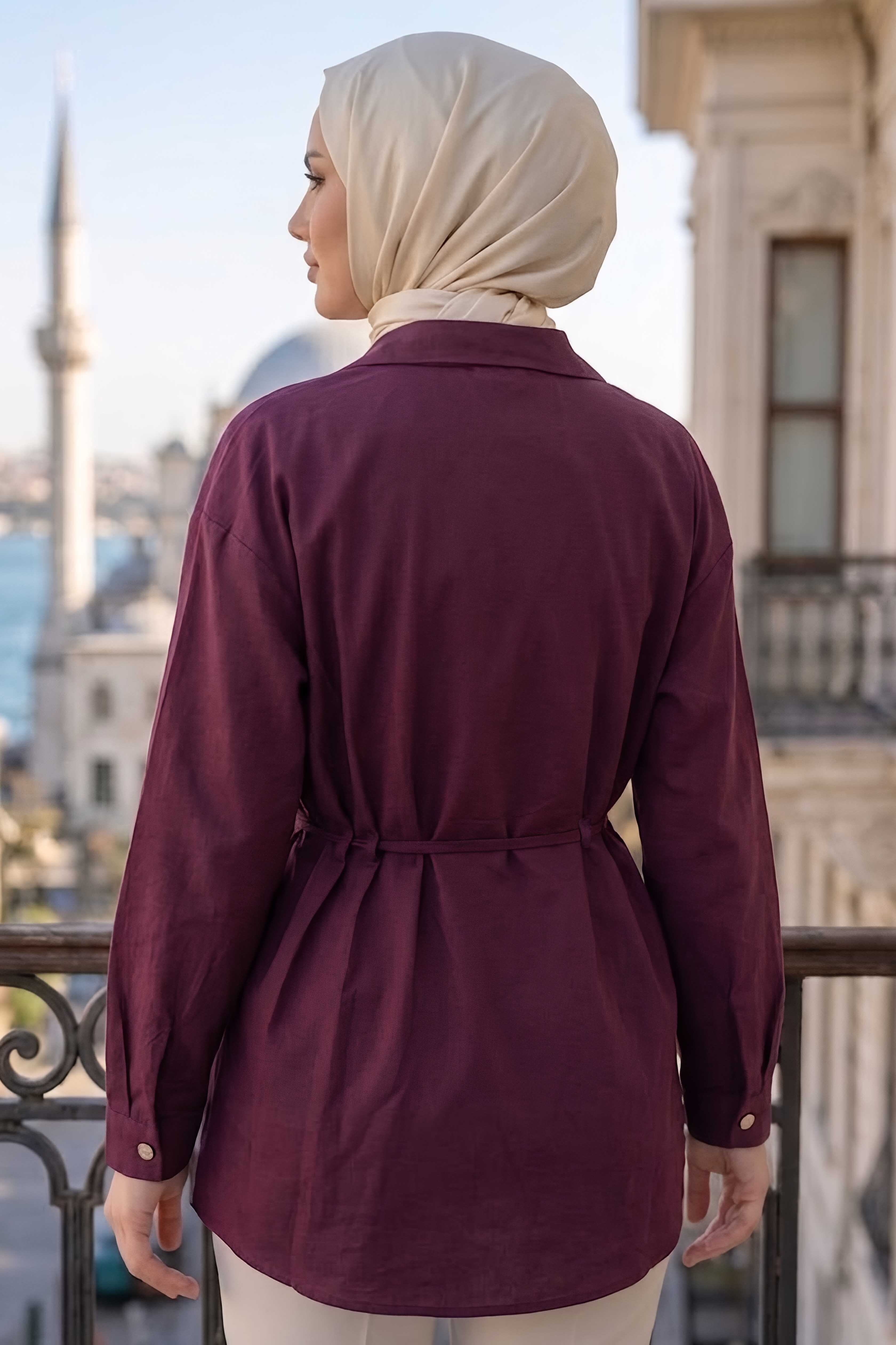 Pile Detaylı Tunik Bordo - 28724-BORDO - 3