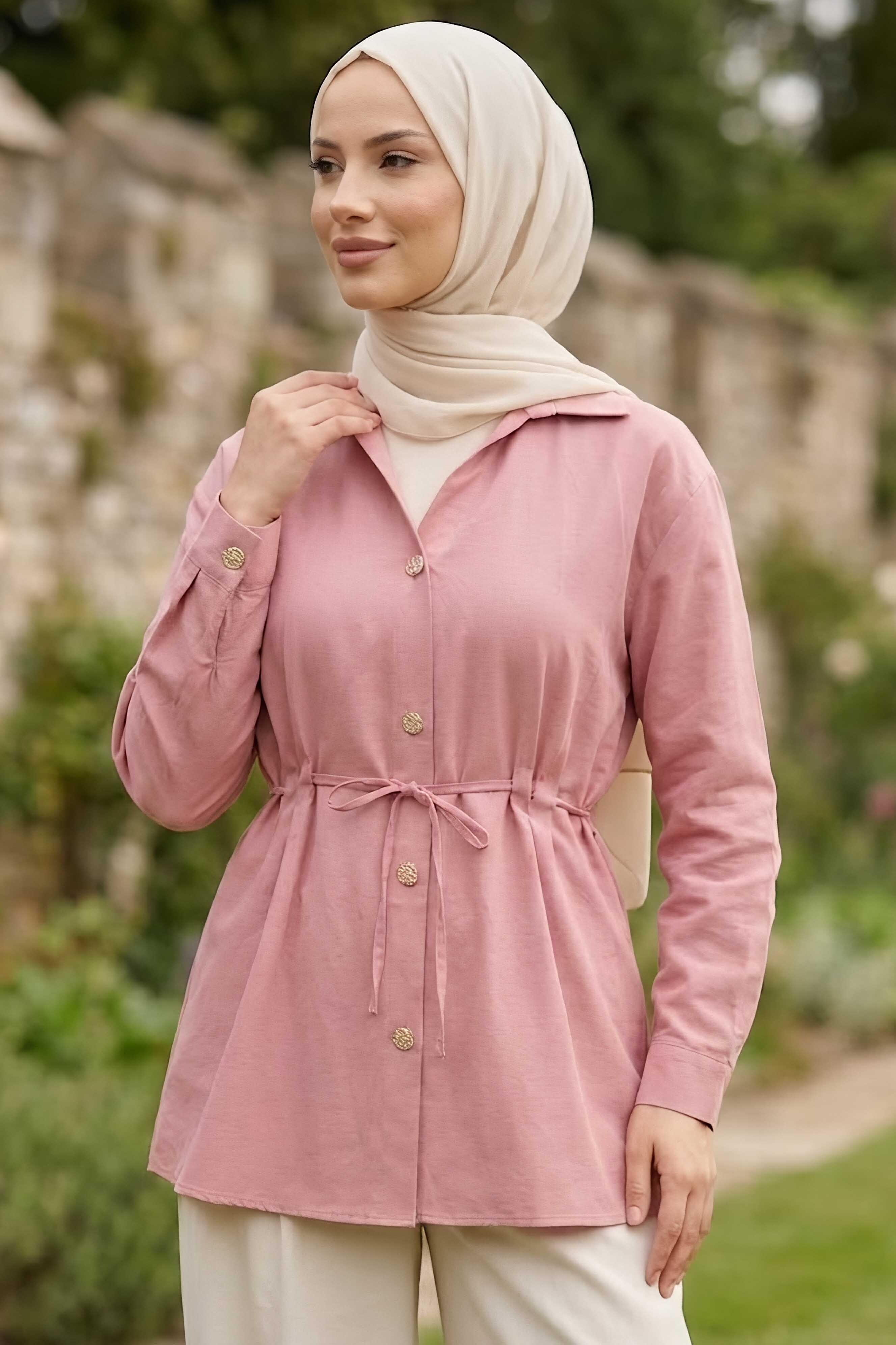 Pile Detaylı Tunik Gul Kurusu - 28724-GUL-KURUSU - 1