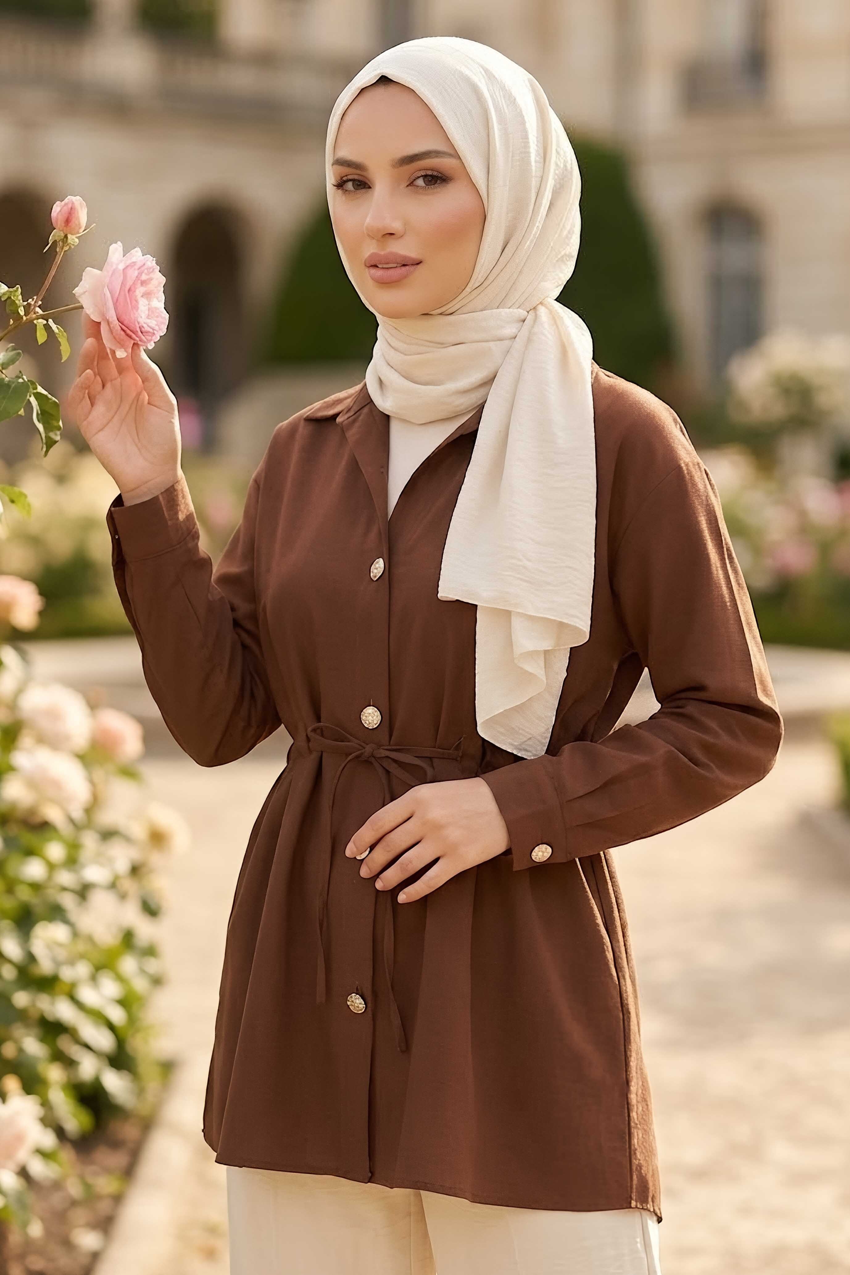 Pile Detaylı Tunik Kahve - 28724-KAHVE - 1